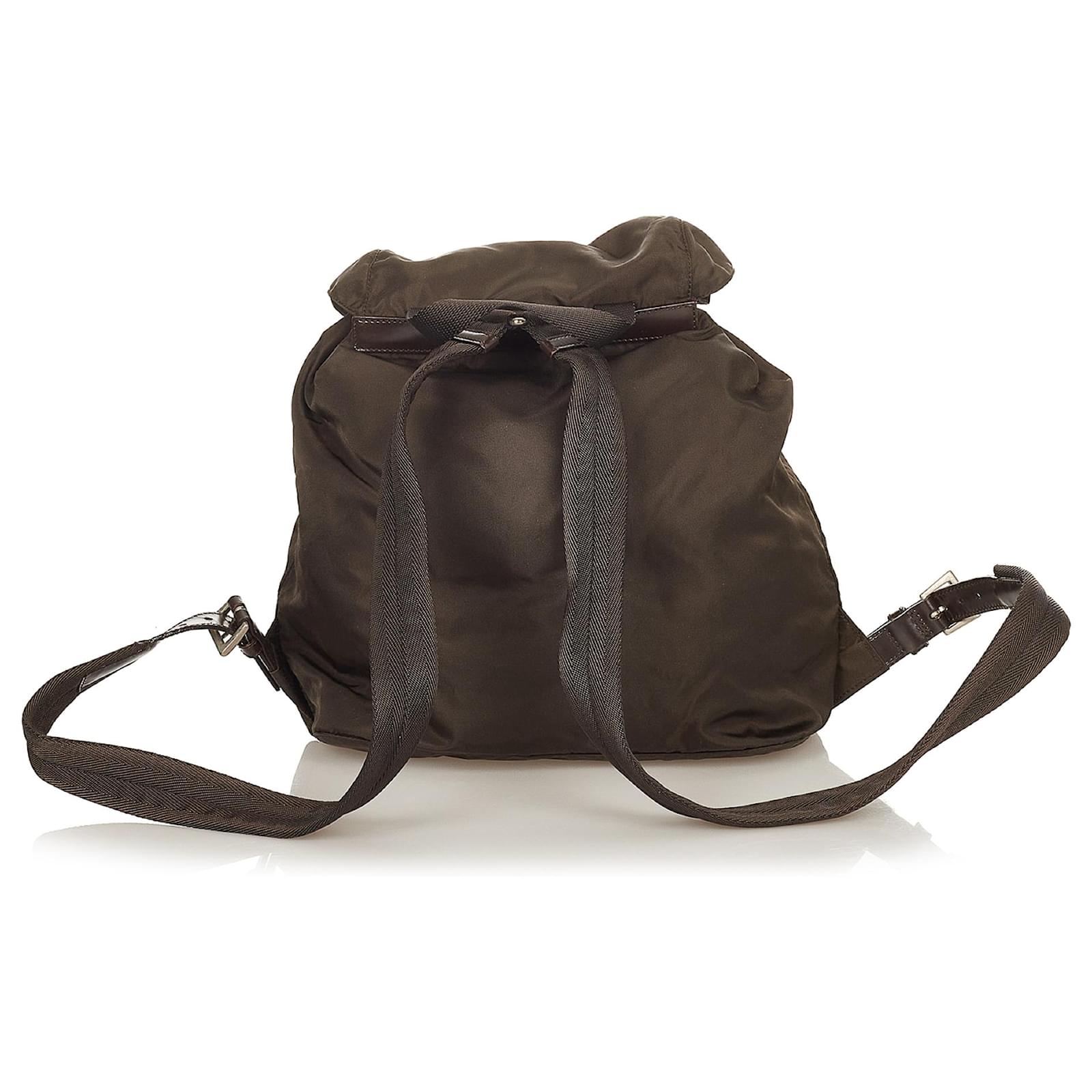 Prada Brown Tessuto Drawstring Backpack Dark brown Leather