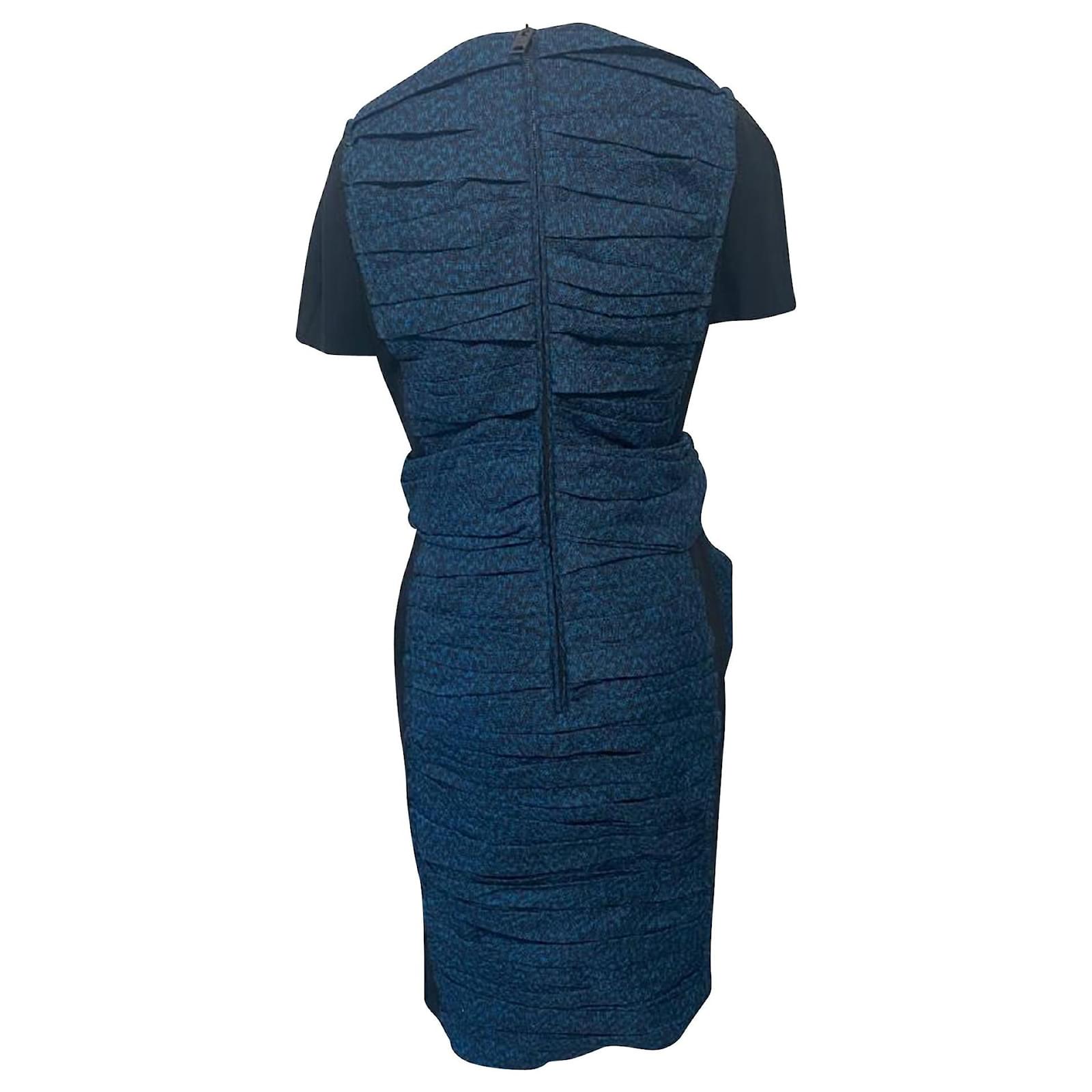Burberry Prorsum Pleated Dress in Blue Silk Navy blue  - Joli  Closet