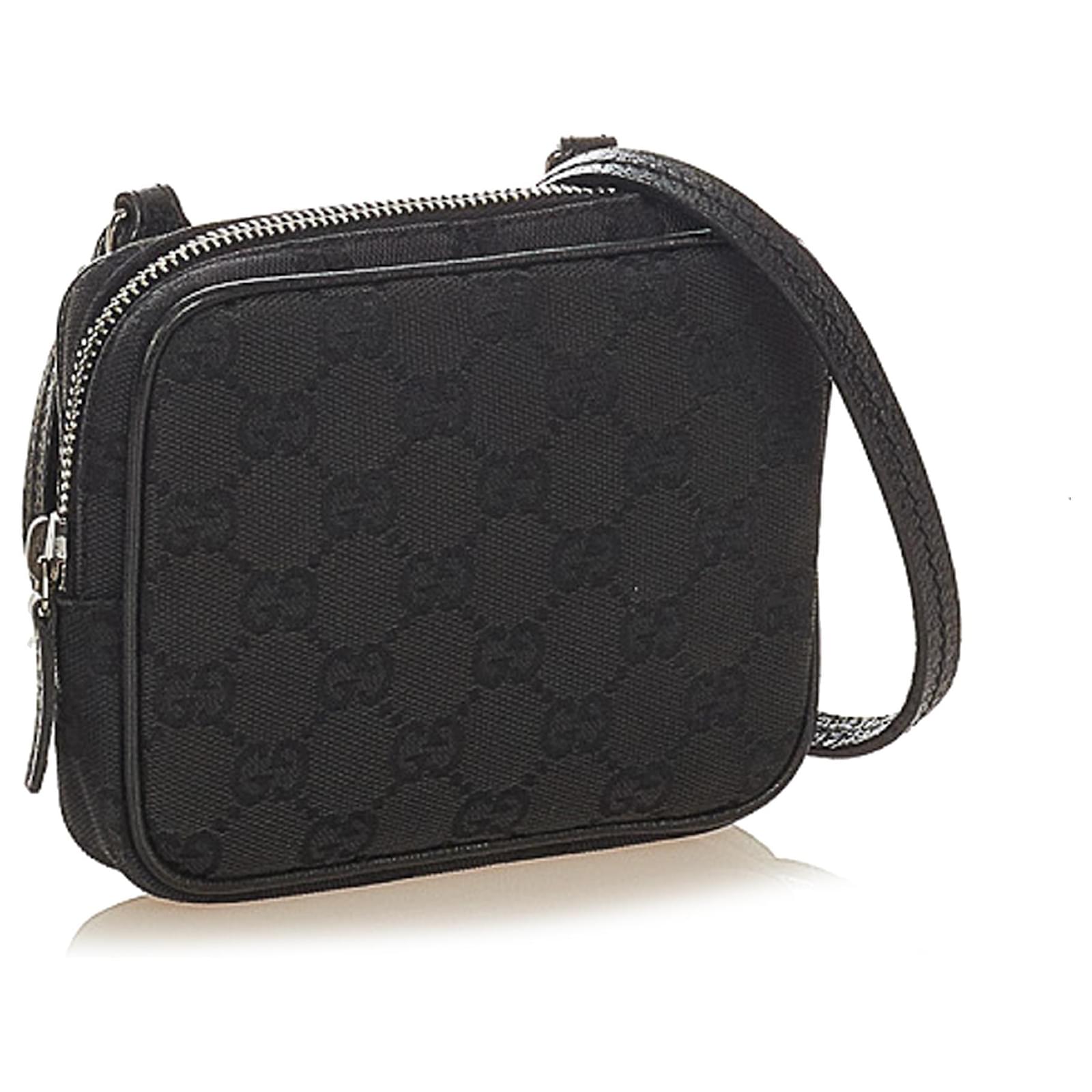 Gucci Black GG Canvas Crossbody Bag Leather Cloth Ponystyle calfskin Cloth ref.391201 Joli Closet