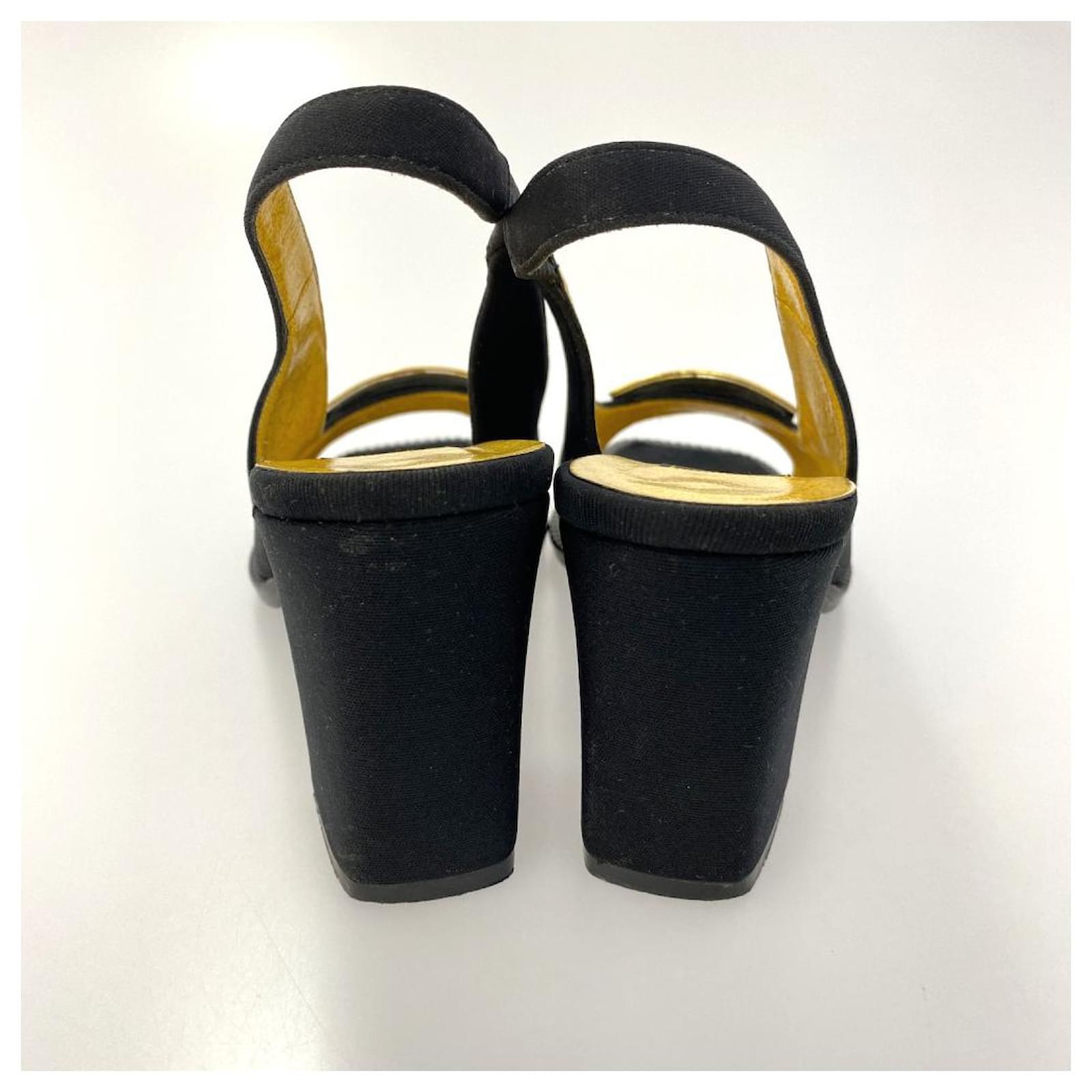 Used] FENDI FF logo sandals slingback open toe pumps shoes / 361/2 / black  / gold metal fittings Golden Cloth ref.391305 - Joli Closet