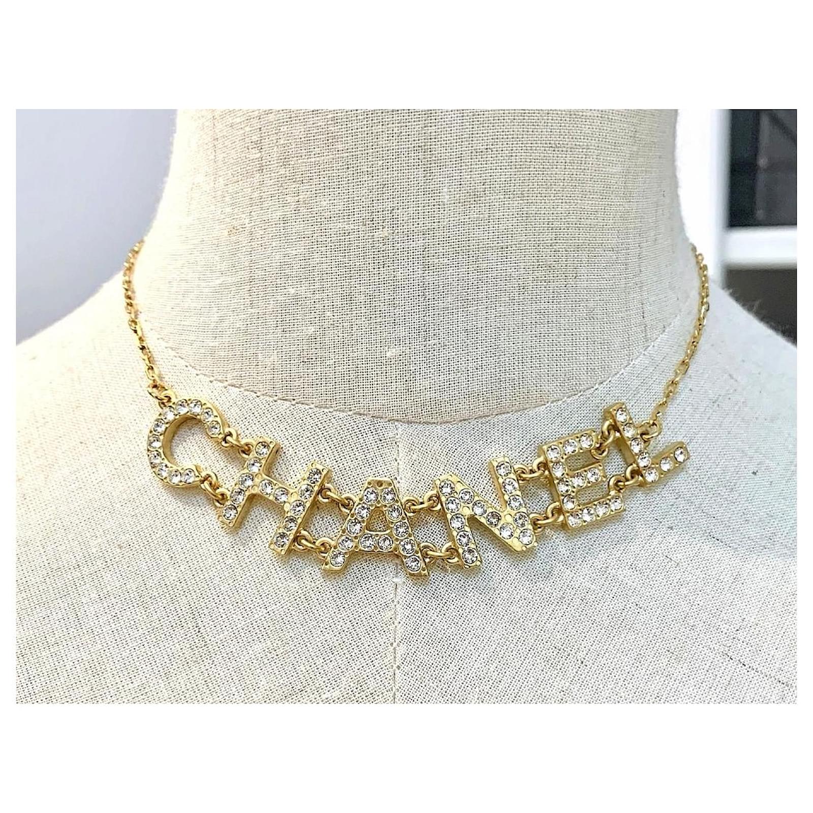CHANEL Gold rhinestone necklace choker
