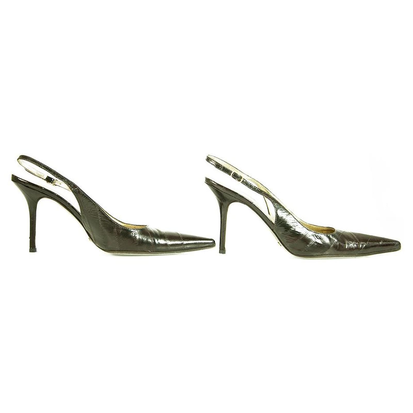 Dolce & Gabbana Escarpins à Bout Pointu En Cuir Watersnake Noir Talons Slingback 38  391769