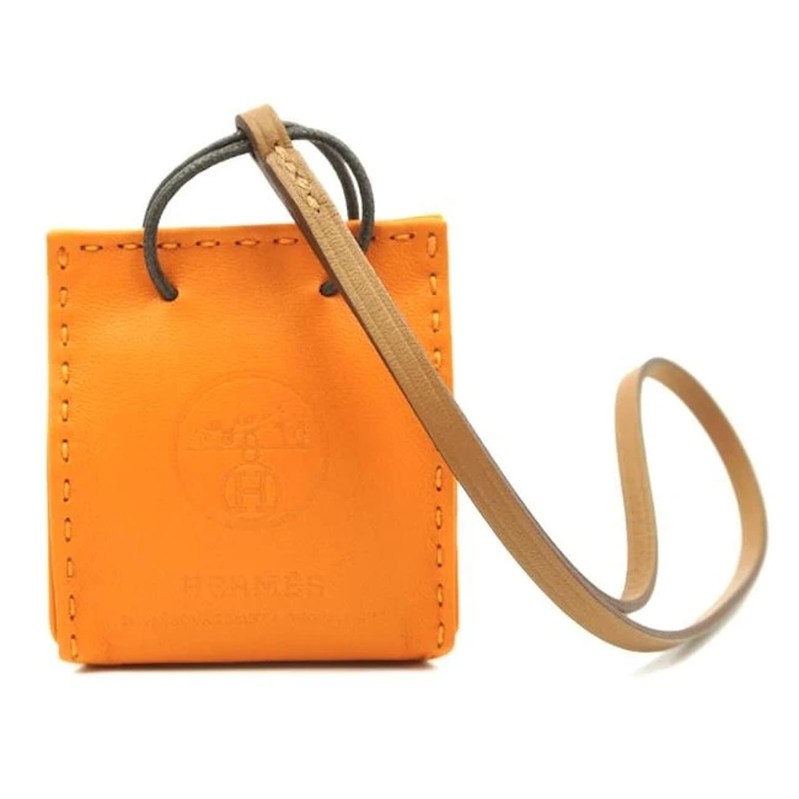 Hermès Hermes Orange Shopping Bag Milo Lambskin Swift Mini Charm Leather  ref.391810 - Joli Closet