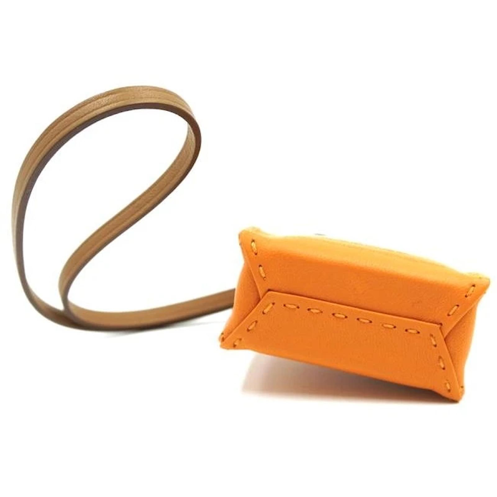 Hermes Orange Mini Shopping Bag Charm