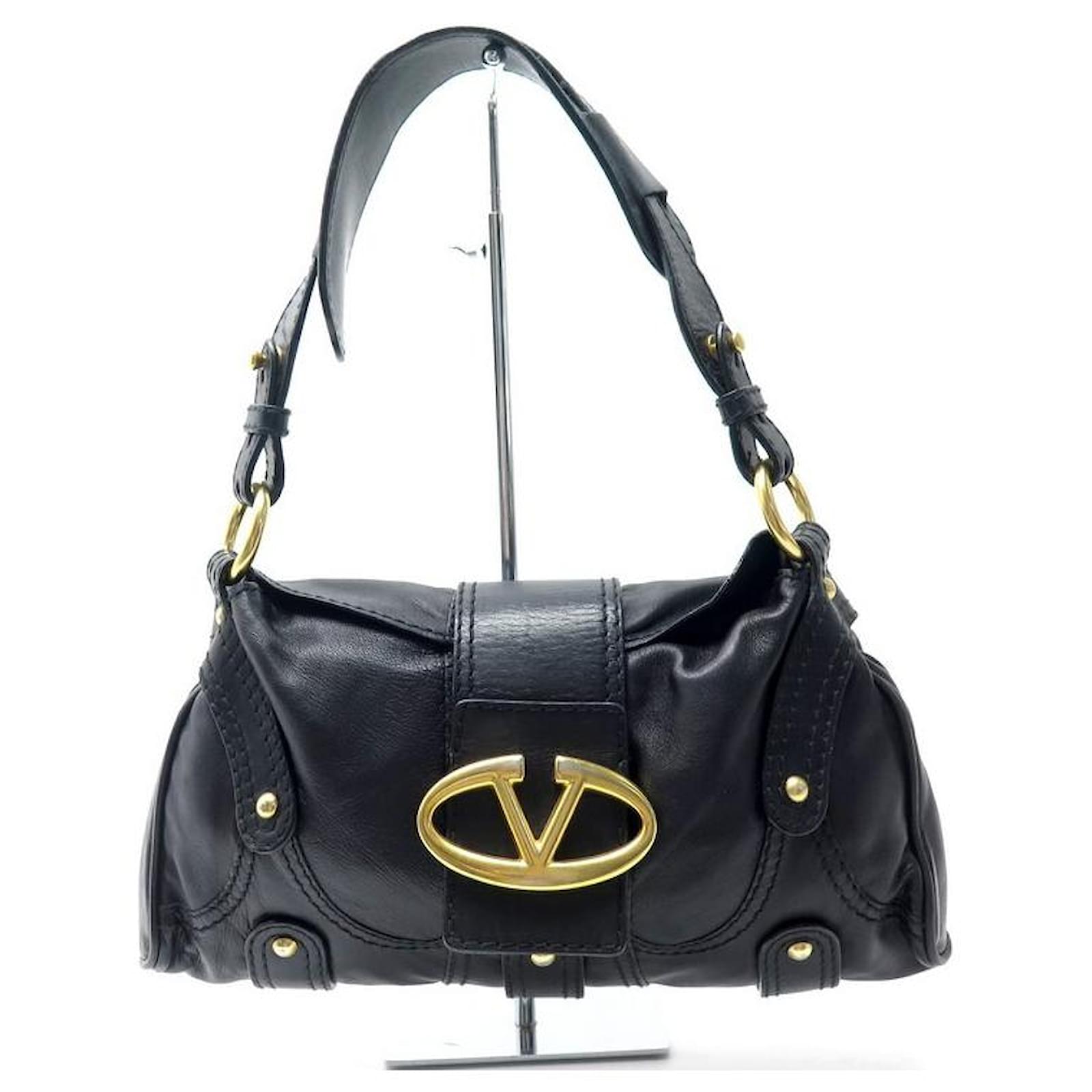 VALENTINO V LOGO HANDBAG IN BLACK LEATHER BLACK LEATHER PURSE SHOULDER BAG  ref.392140 - Joli Closet