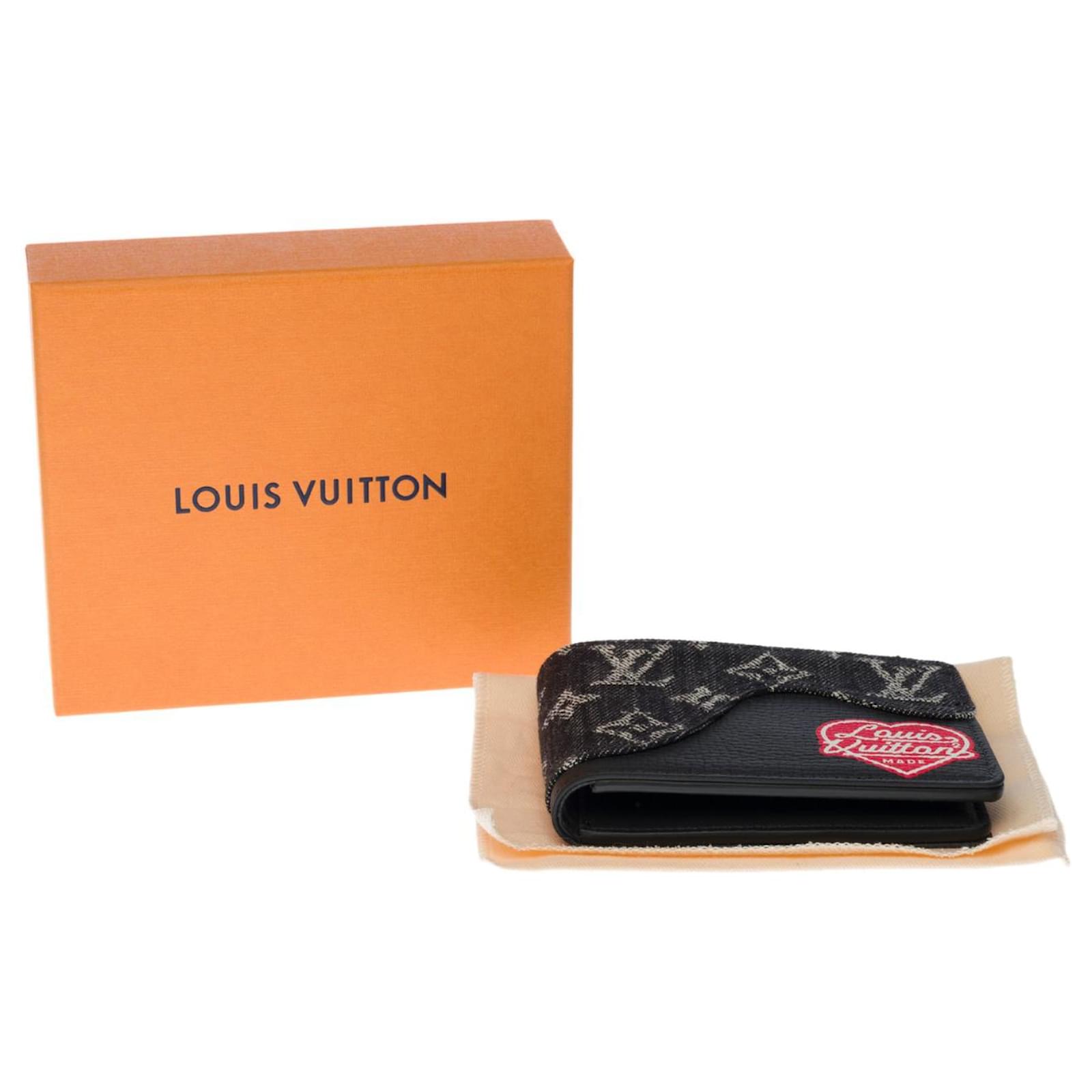 Authenticated Louis Vuitton Nigo Monogram Denim Slender Wallet Black
