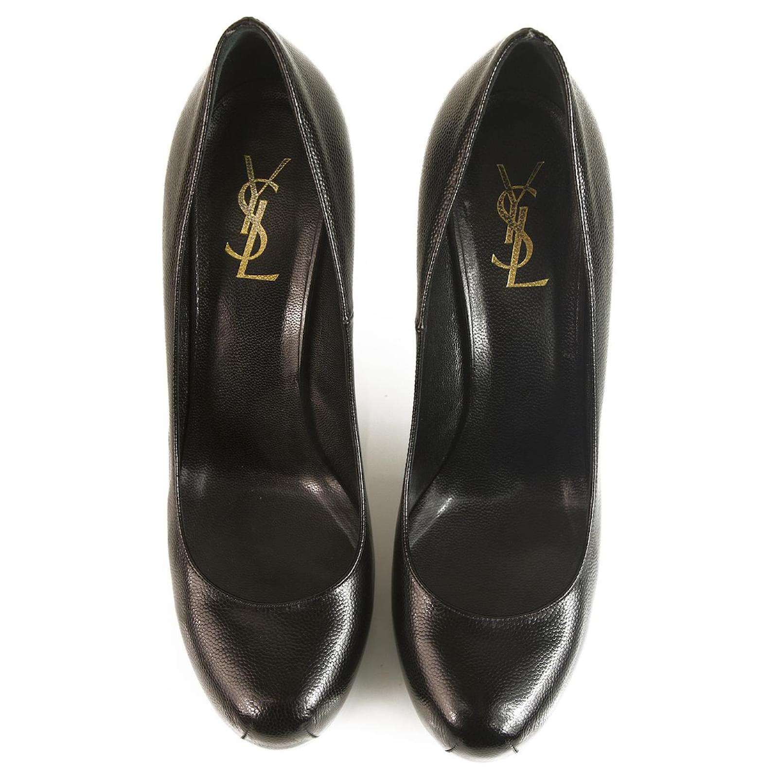 Yves Saint Laurent YSL Tribute Black Leather Round toe Platform Heels ...