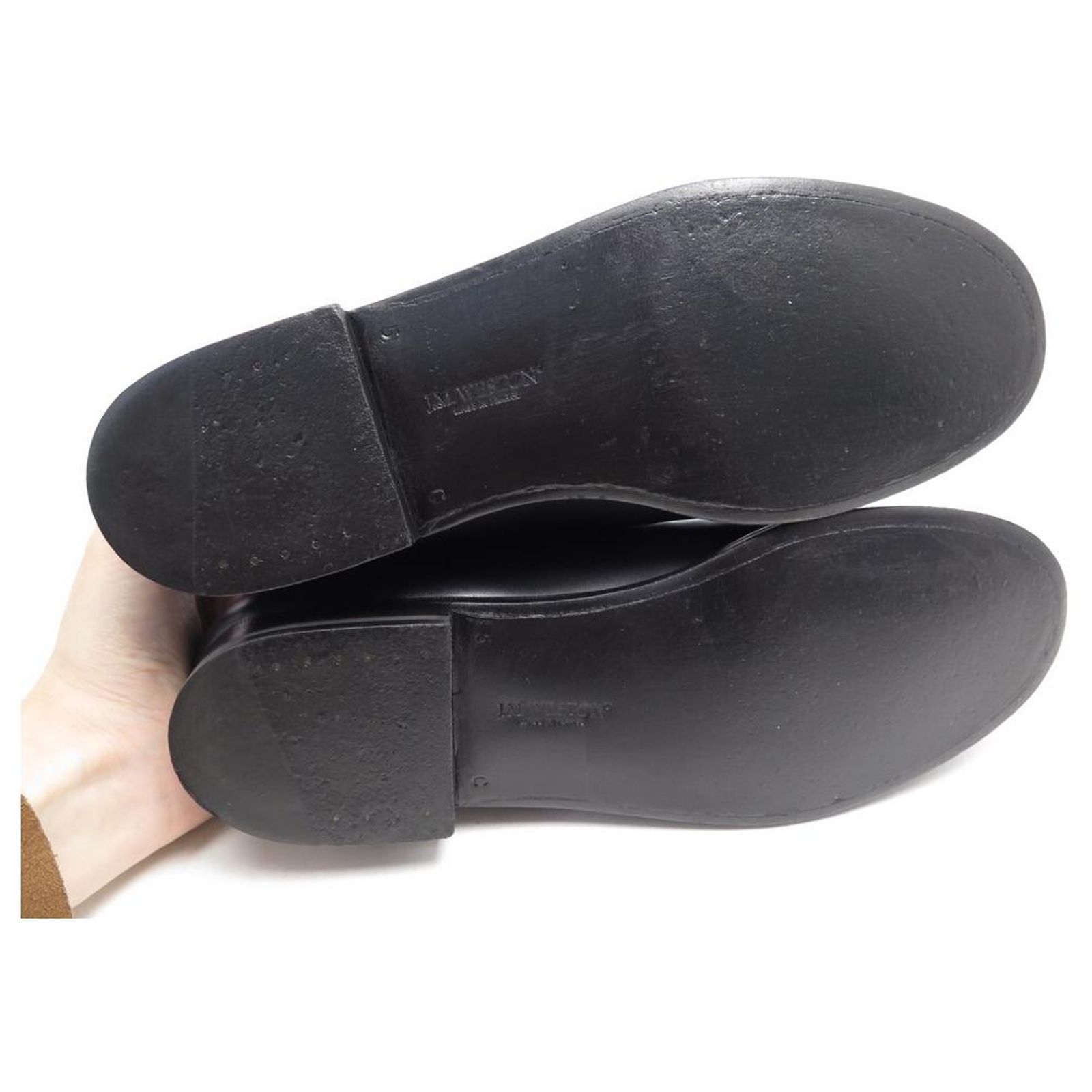 NEW JM WESTON LOAFERS 180 5C 39 BLACK LEATHER AND SUEDE SHOES ref