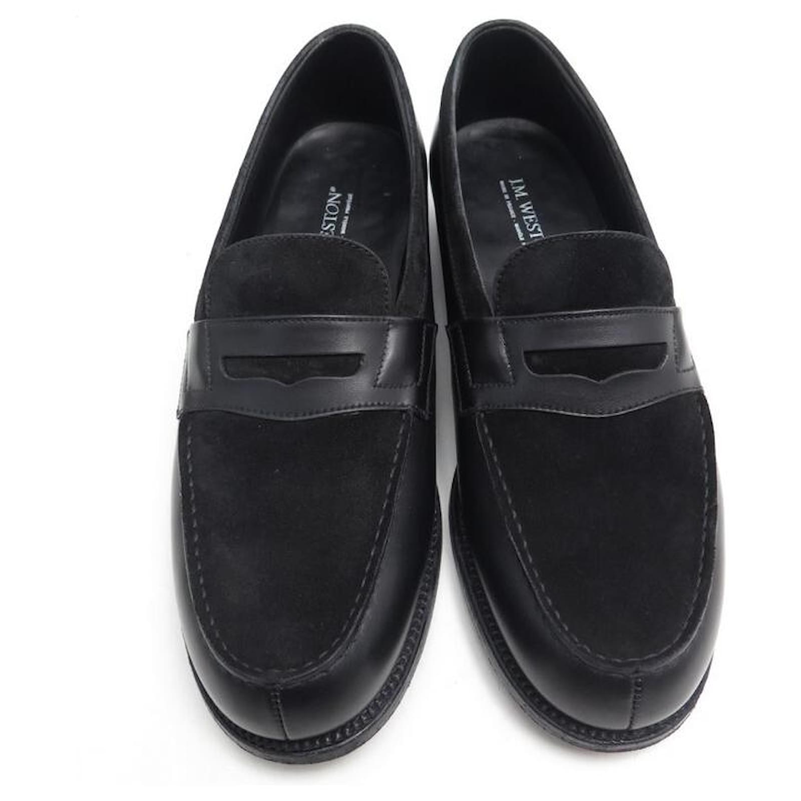 NEW JM WESTON LOAFERS 180 5C 39 BLACK LEATHER AND SUEDE SHOES ref 