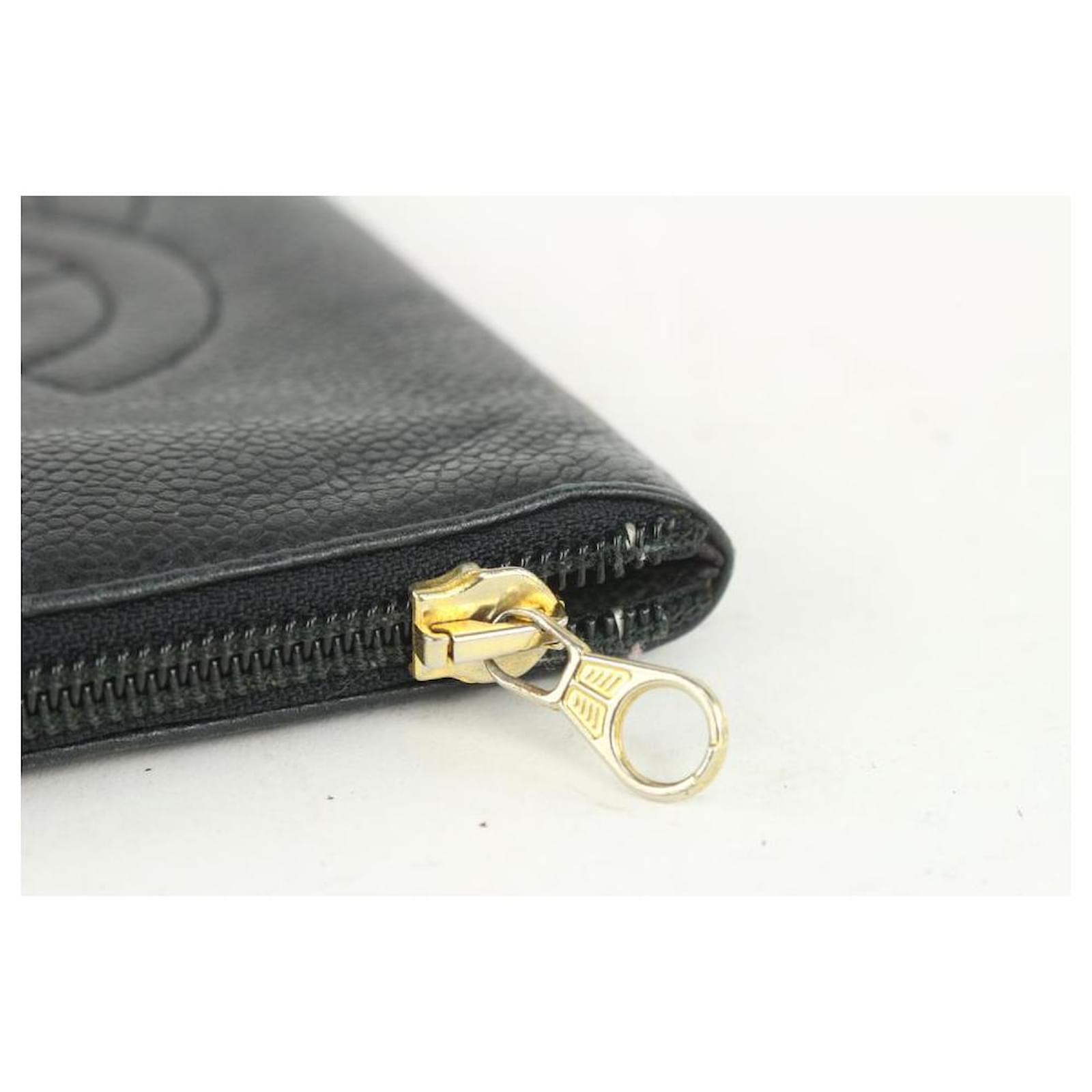 Chanel Black Caviar CC Logo L-Gusset Zip Around Wallet Long Zippy Leather  ref.393447 - Joli Closet