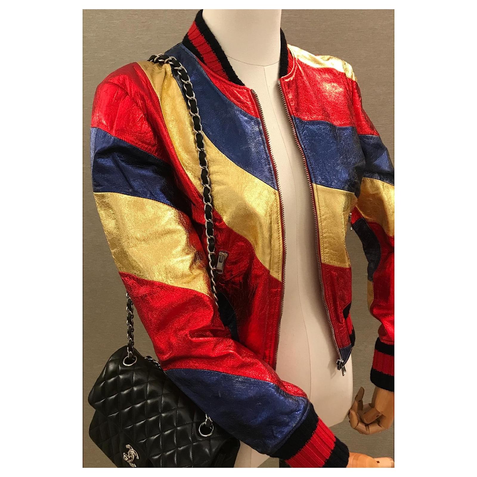 Gucci Metallic Bomber Leather Jacket Silk ref.1011317 - Joli Closet