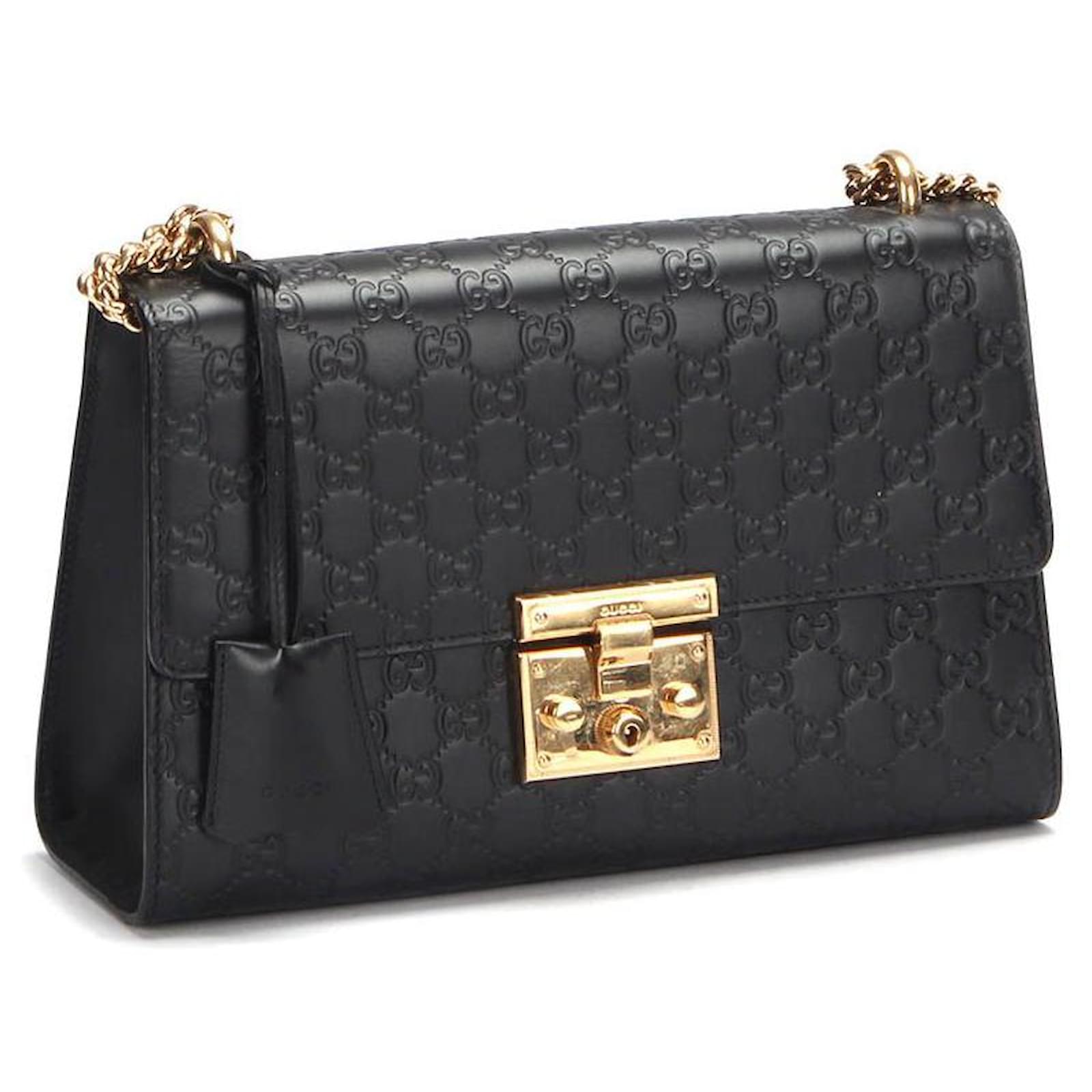 Gucci Medium Padlock Leather Shoulder Bag in black calf leather leather