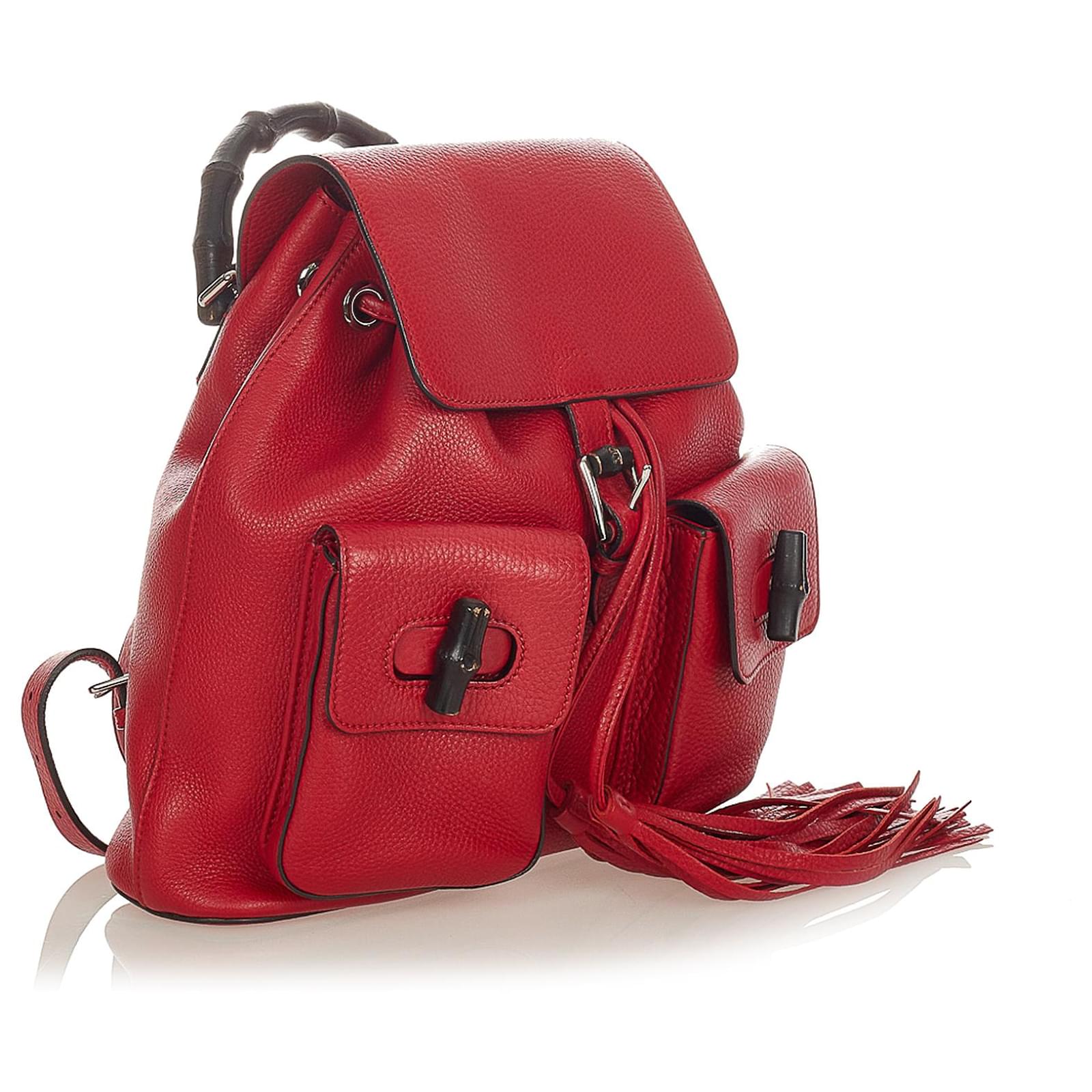 Gucci Red Bamboo Tassel Leather 
