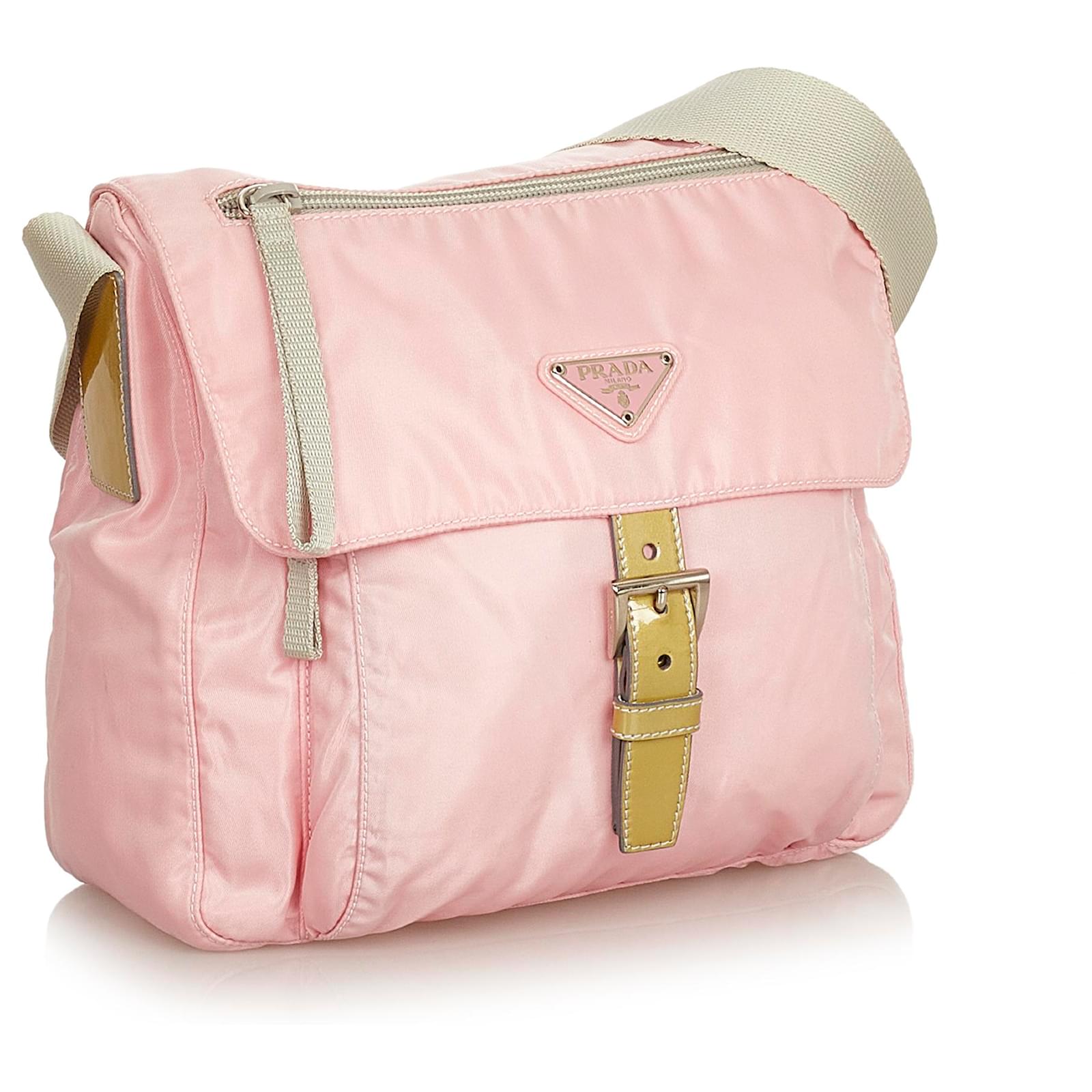 Prada Pink Tessuto Crossbody Bag Leather Pony-style calfskin Nylon Cloth  ref.435045 - Joli Closet