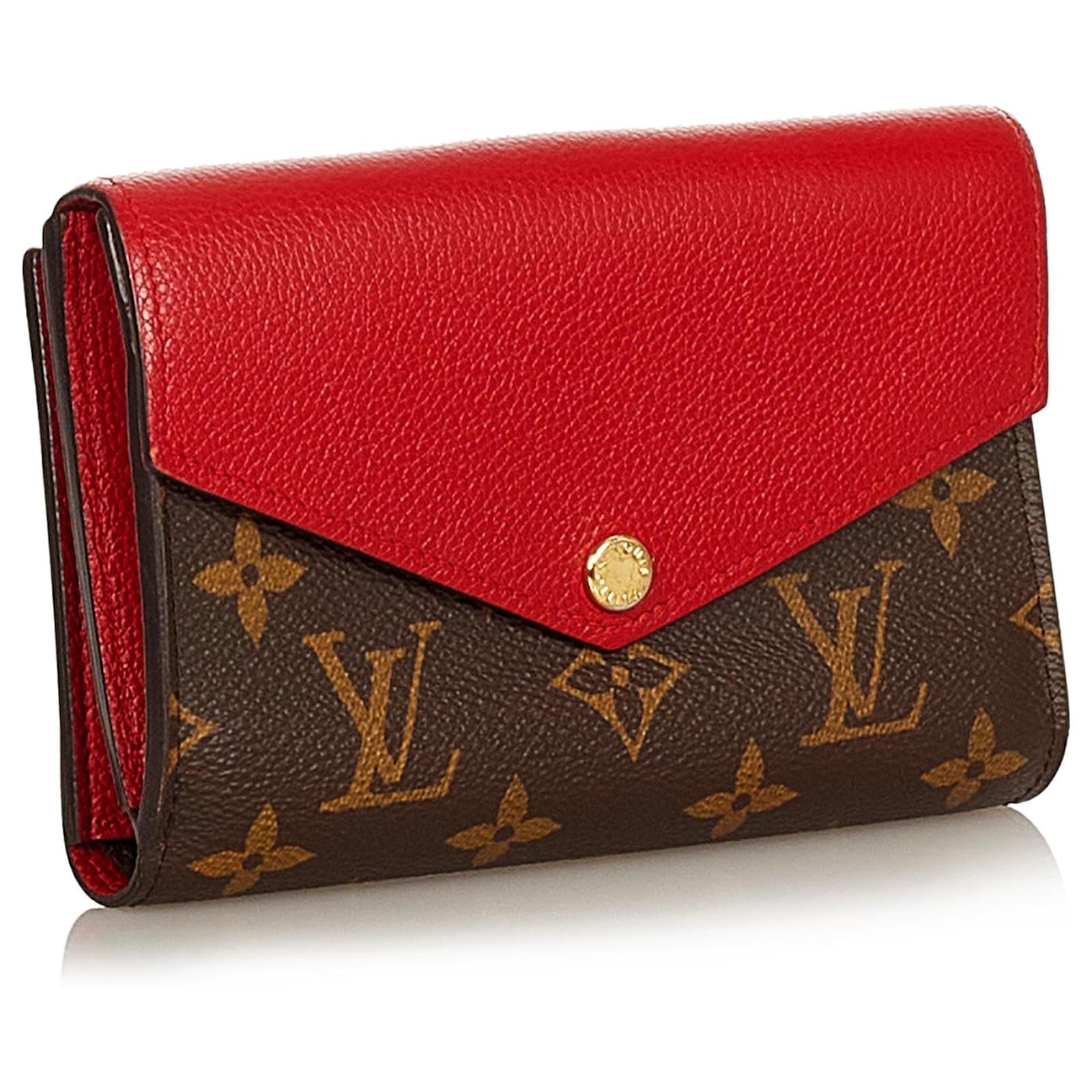 Louis Vuitton Brown Monogram Pallas Compact Wallet Red Leather Cloth  Pony-style calfskin ref.397493 - Joli Closet