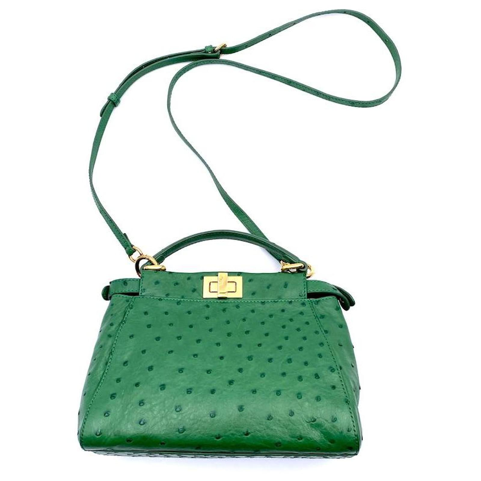 Peekaboo Mini - Acid green ostrich leather bag