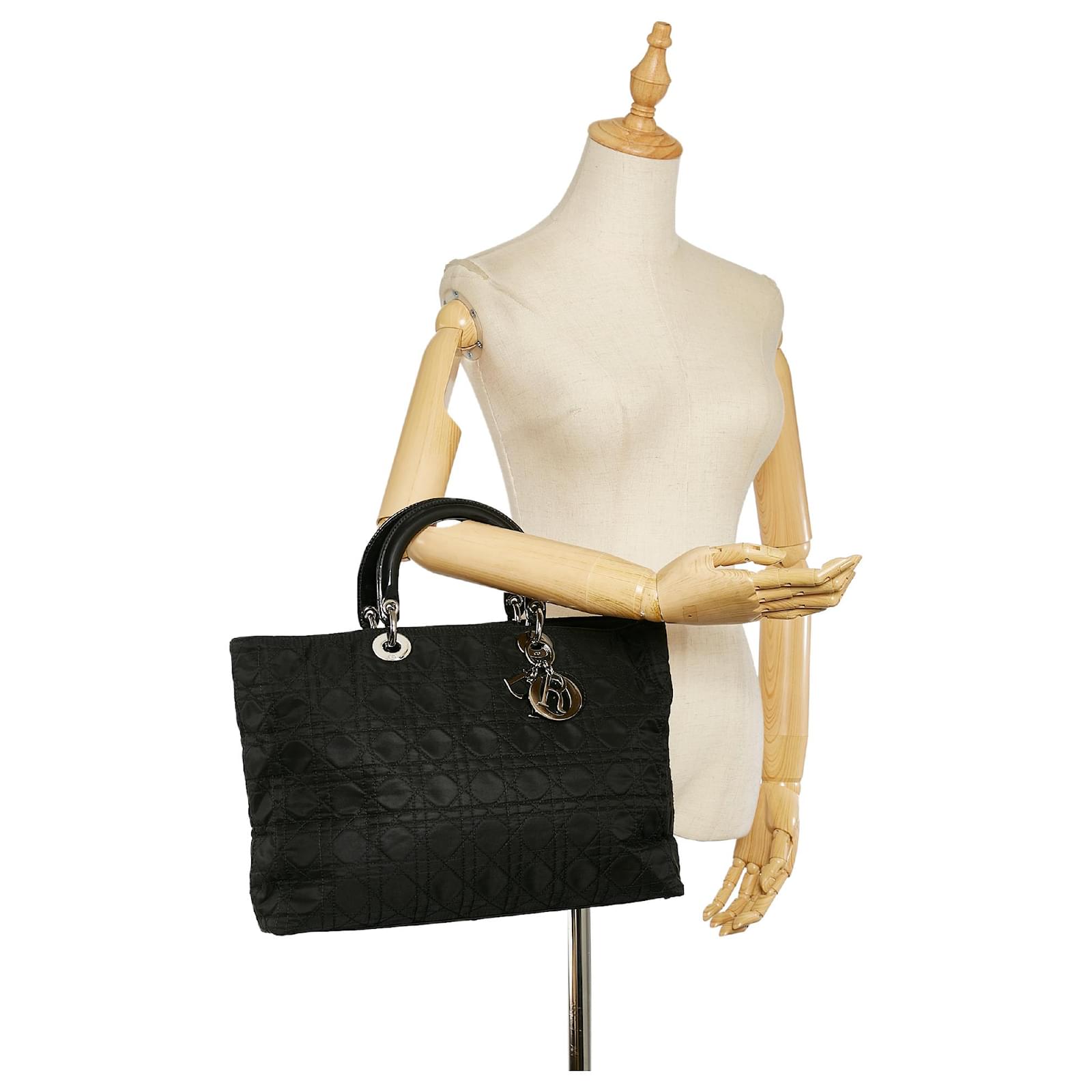 Dior Black Cannage Lady Dior Nylon Handbag Leather Pony-style calfskin ...