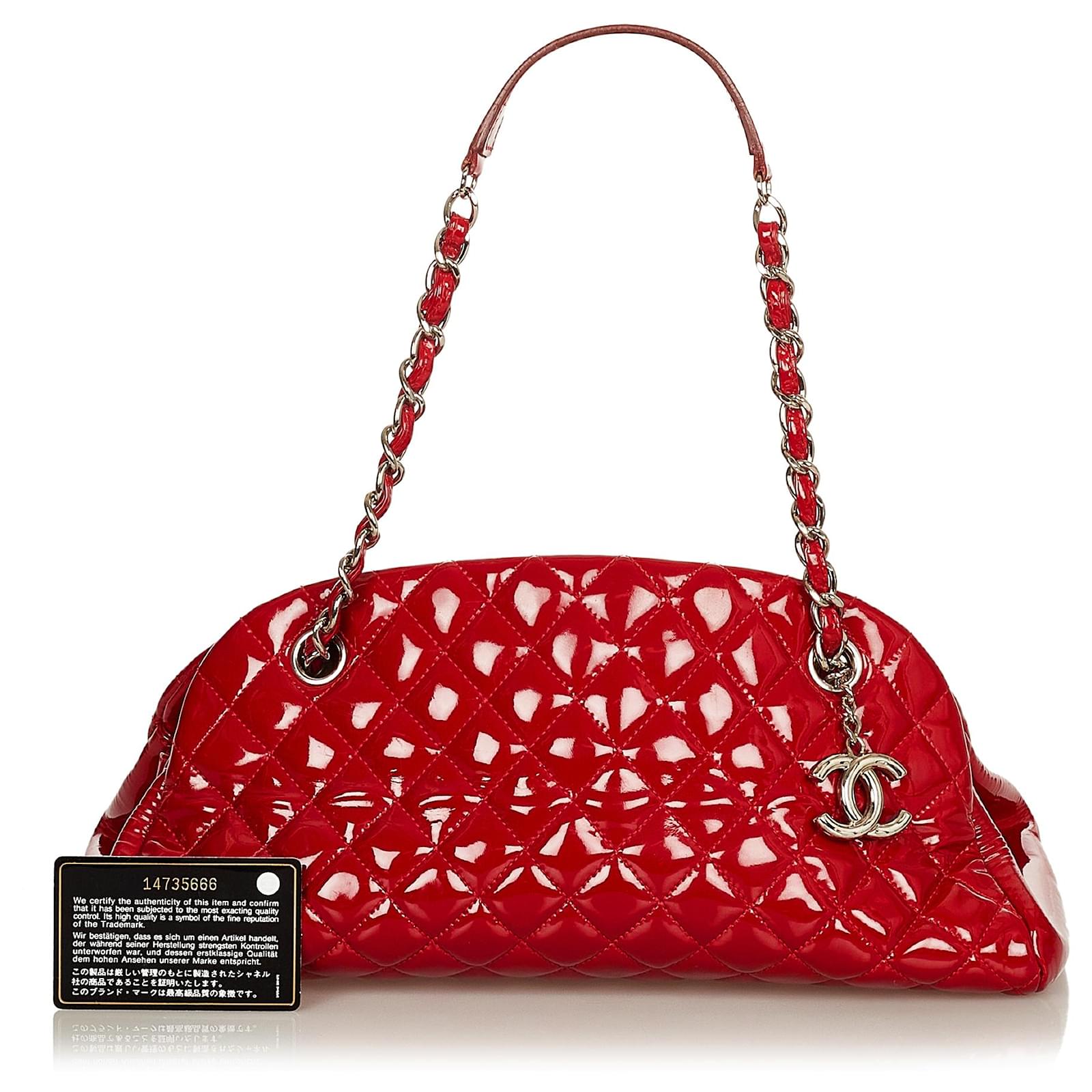 Chanel Red Mademoiselle Patent Leather Bowling Bag ref.398554