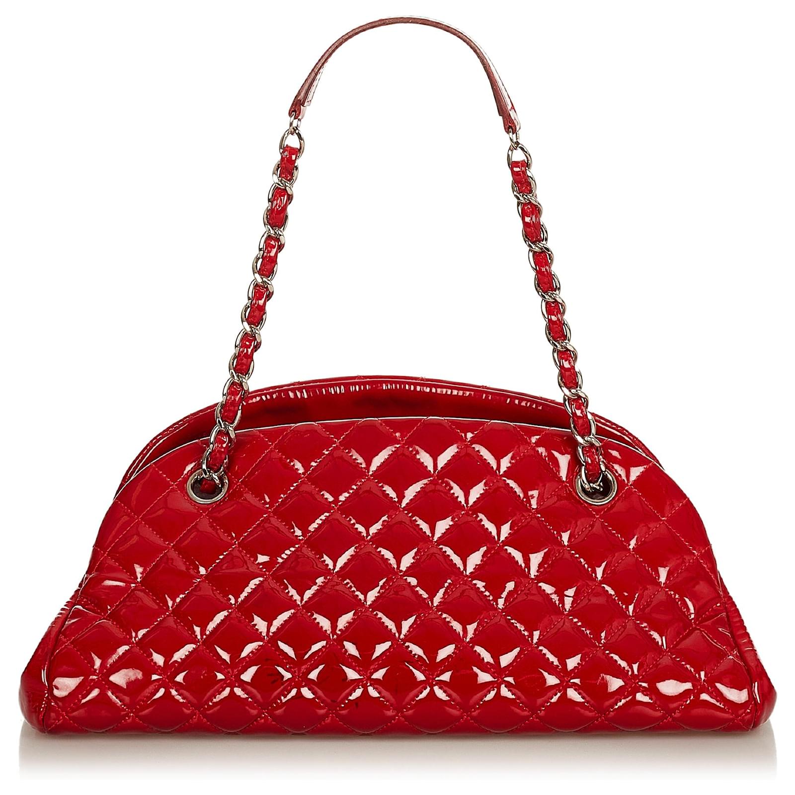 Chanel Red Mademoiselle Patent Leather Bowling Bag ref