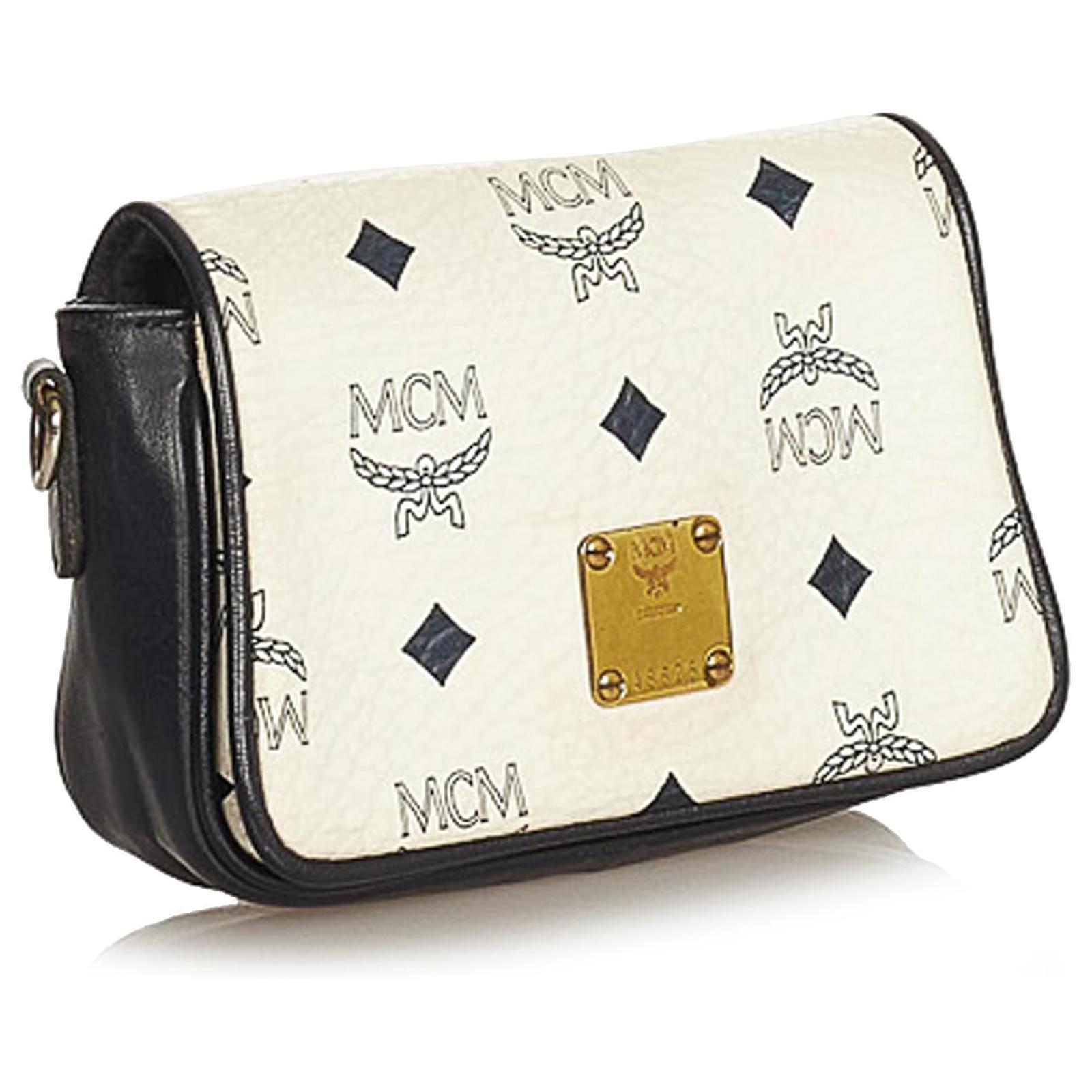 MCM White Visetos Leather Crossbody Bag Black Pony-style calfskin  ref.330887 - Joli Closet