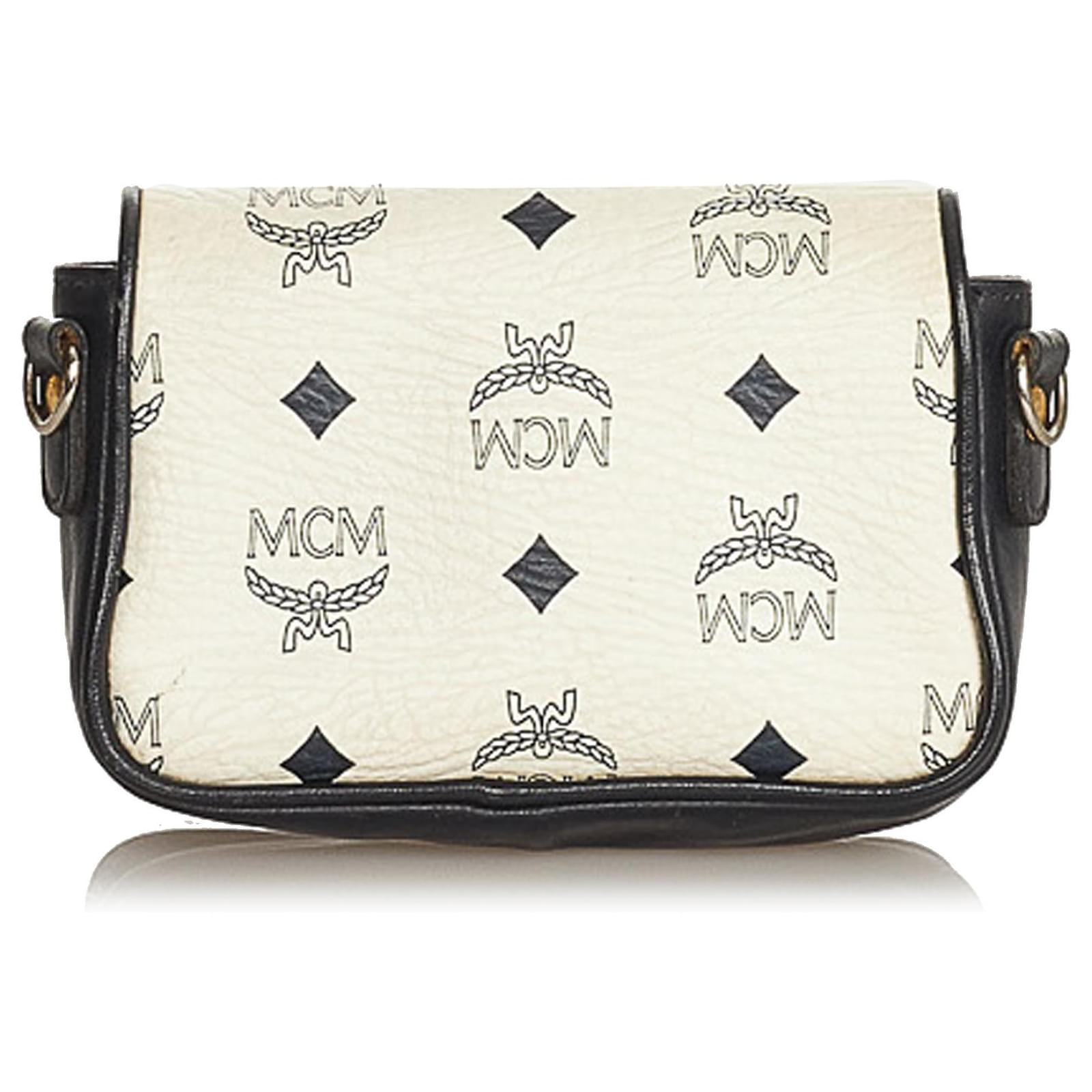 MCM White Visetos Leather Crossbody Bag Black Pony-style calfskin  ref.330887 - Joli Closet