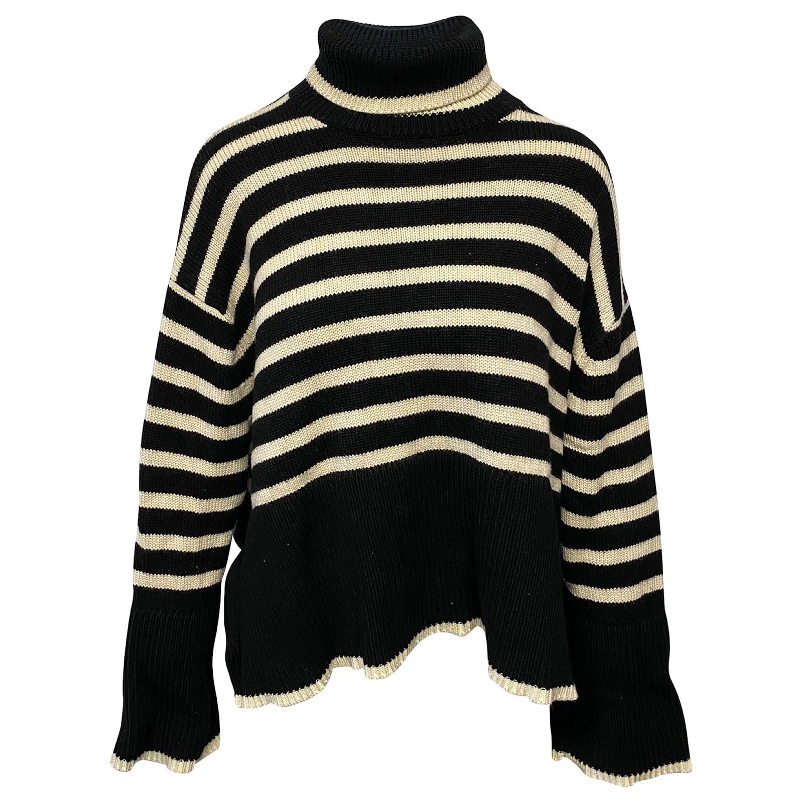 Totême Signature Stripe Turtleneck Sweater in Black and Cream Wool Multiple colors ref.399206 ...