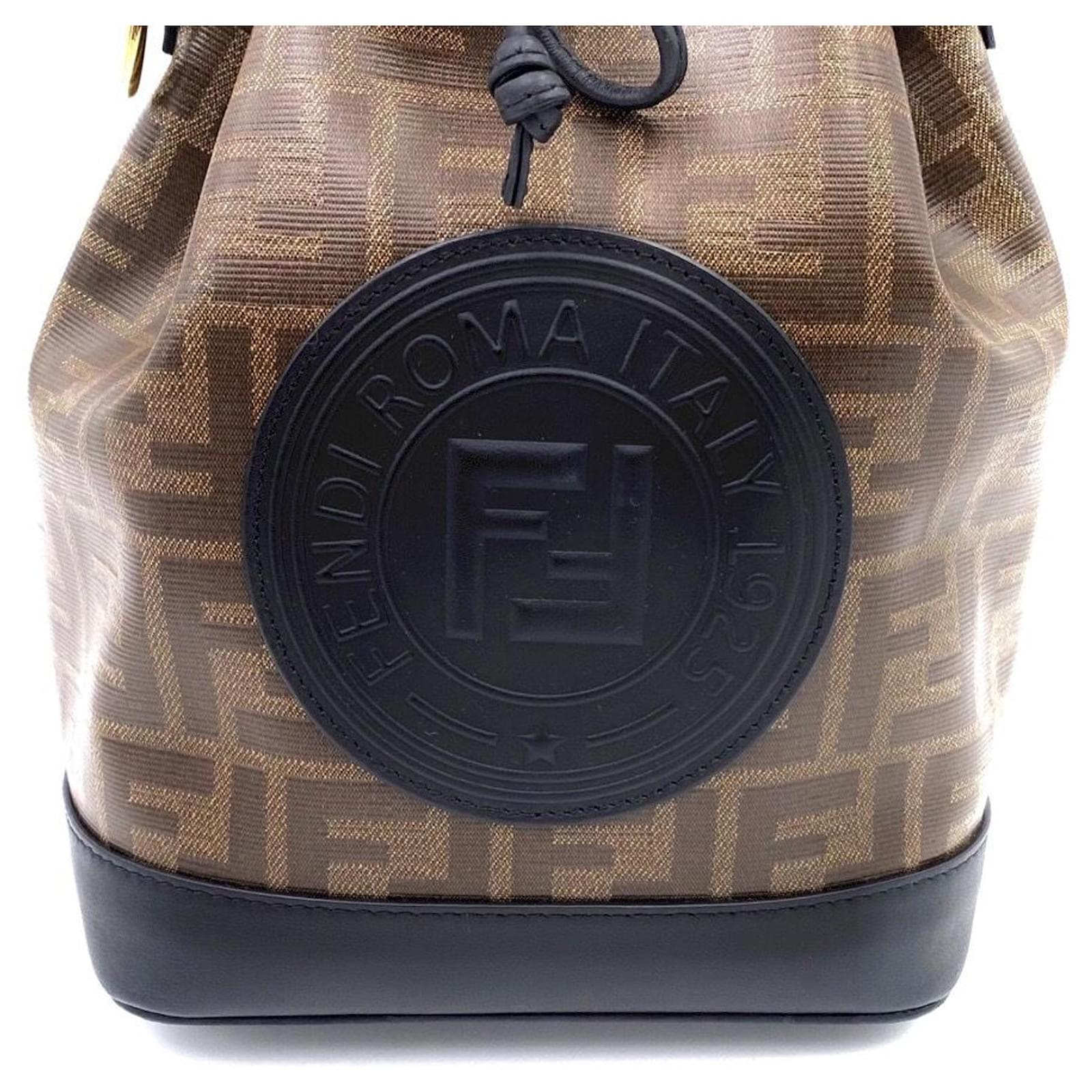 Fendi Mon Tresor Zucca mini bag in brown canvas and black leather trim with  logo badge Cloth ref.399335 - Joli Closet