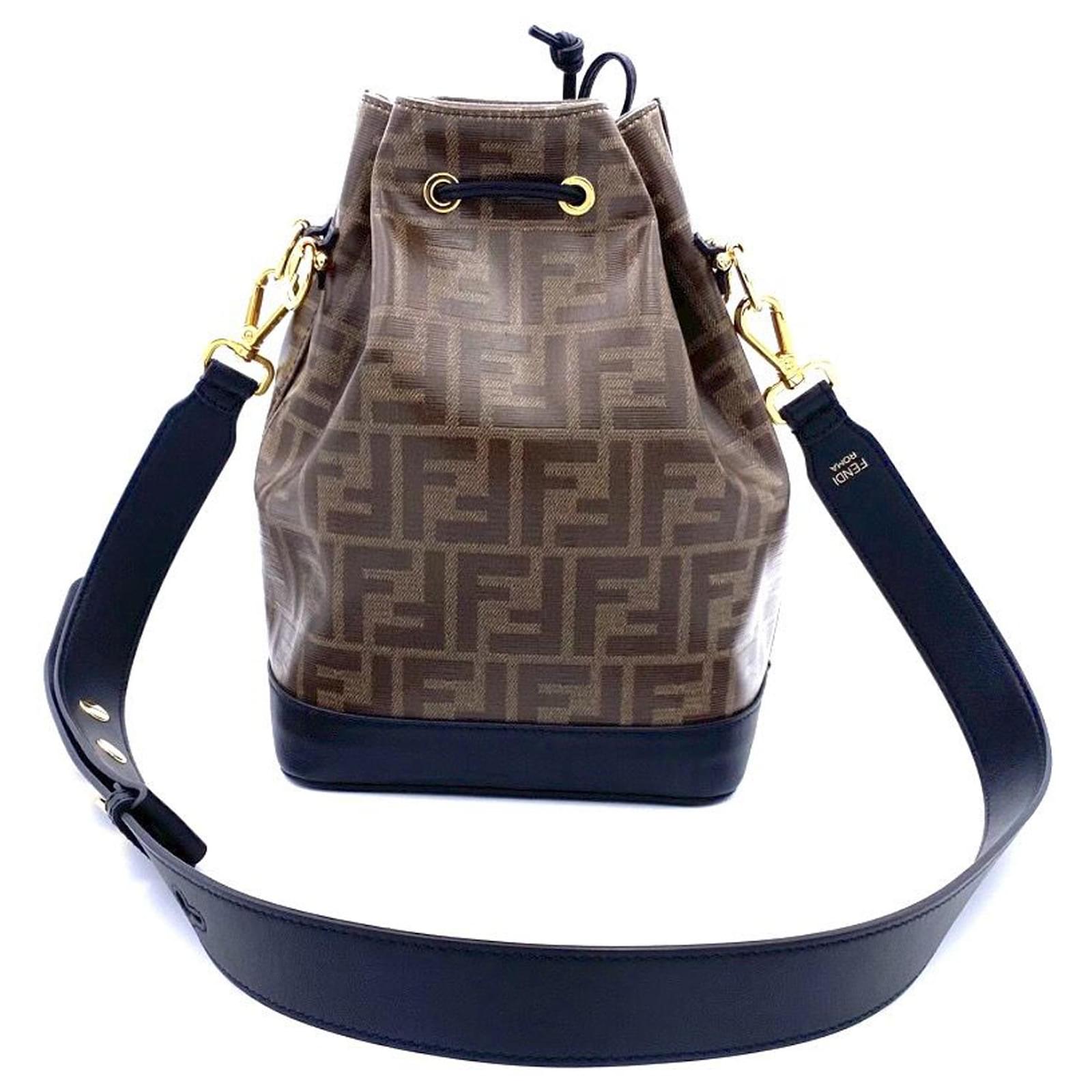 Fendi Mon Tresor Zucca mini bag in brown canvas and black leather trim with  logo badge Cloth ref.399335 - Joli Closet