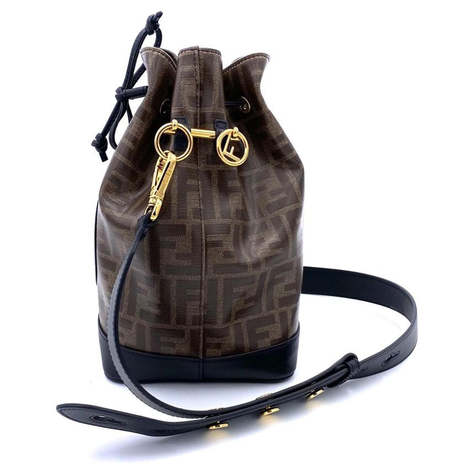 Fendi Mon Tresor Zucca mini bag in brown canvas and black leather trim with  logo badge Cloth ref.399335 - Joli Closet