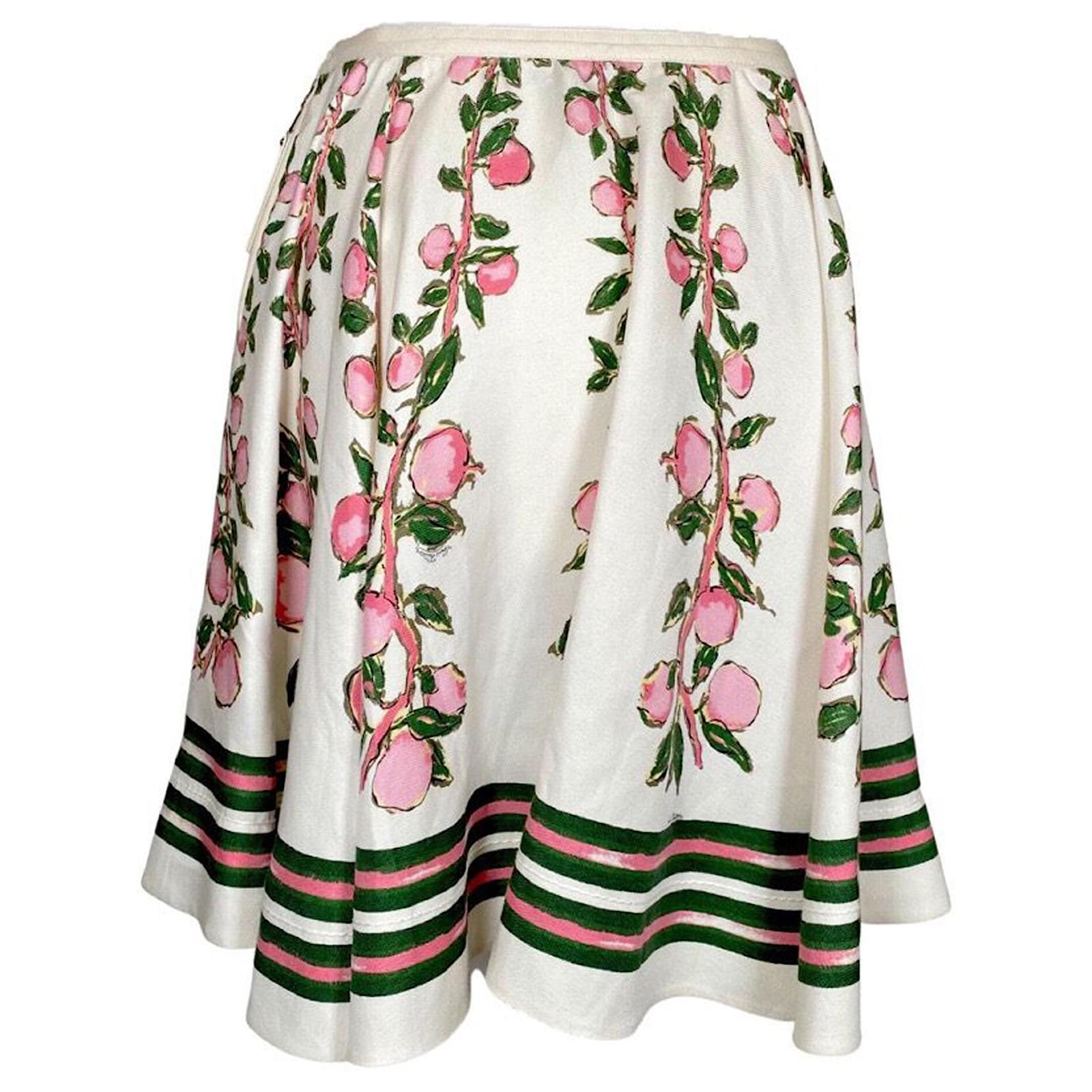Louis Vuitton skirt in cream silk linen with pink flower print