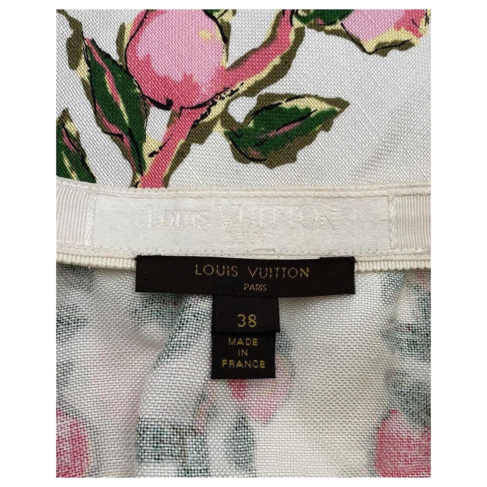 Louis Vuitton skirt in cream silk linen with pink flower print