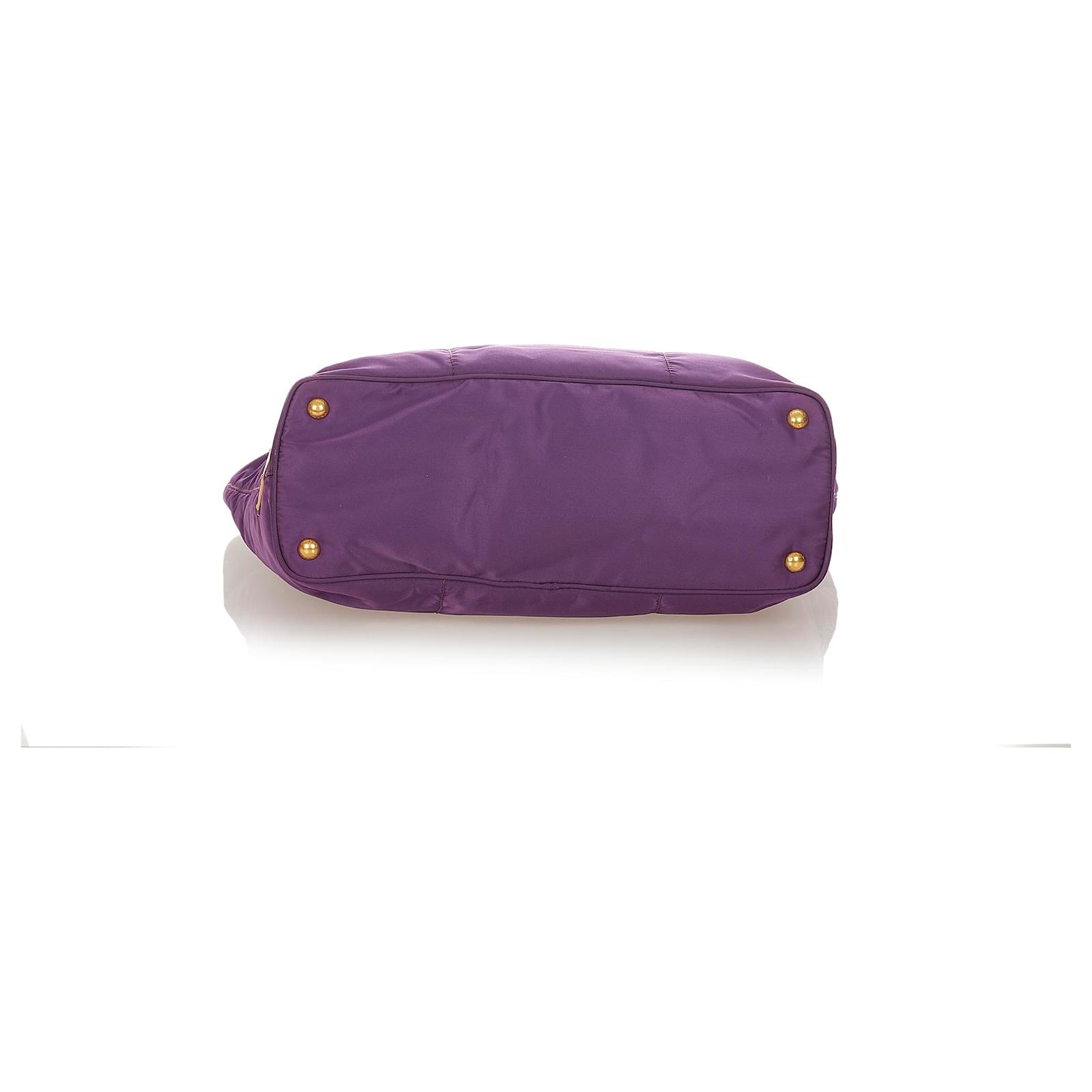Prada Purple Tessuto Tote Bag Black Leather Pony-style calfskin Nylon Cloth  ref.292444 - Joli Closet