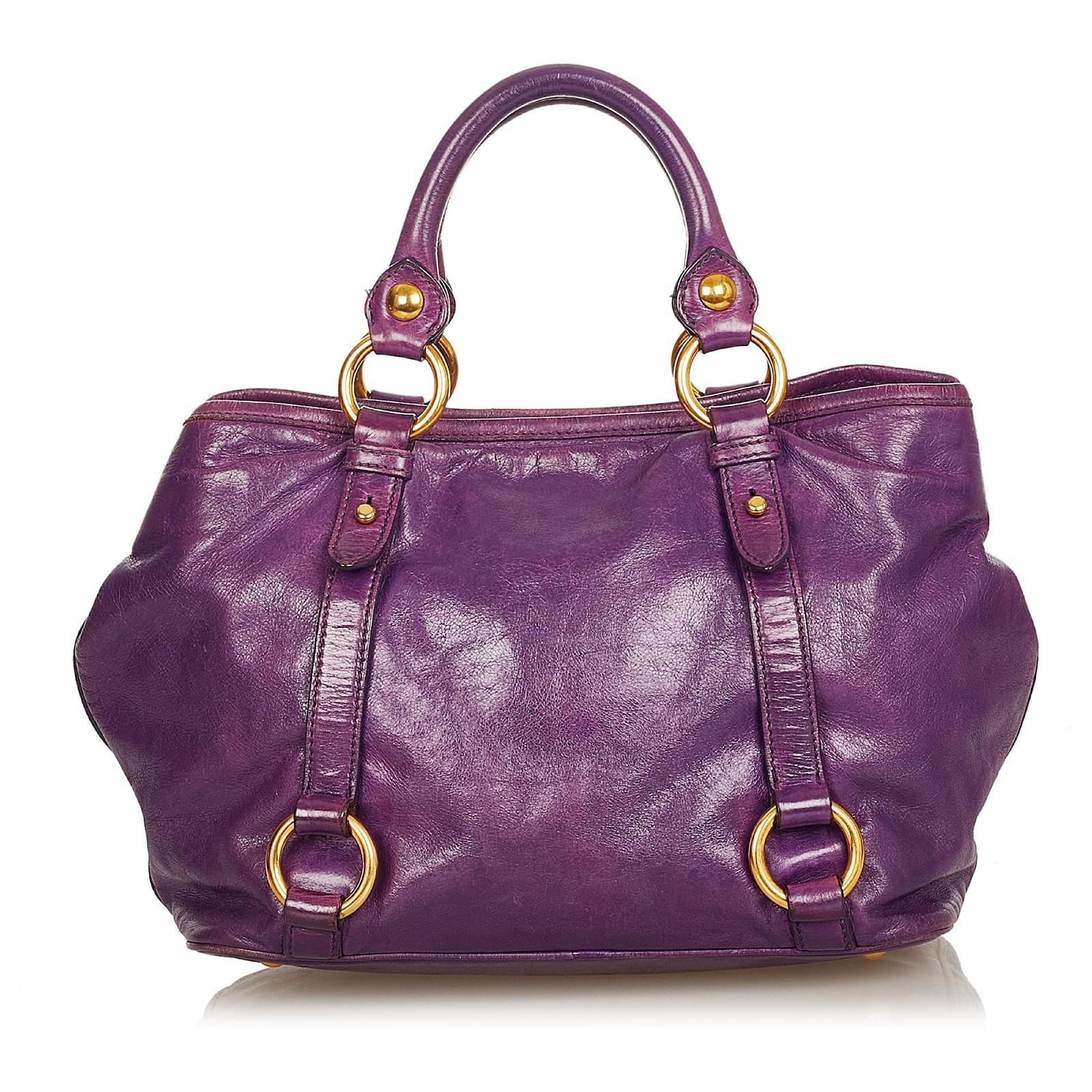 Miu Miu Purple Vitello Shine Satchel Leather Pony-style calfskin