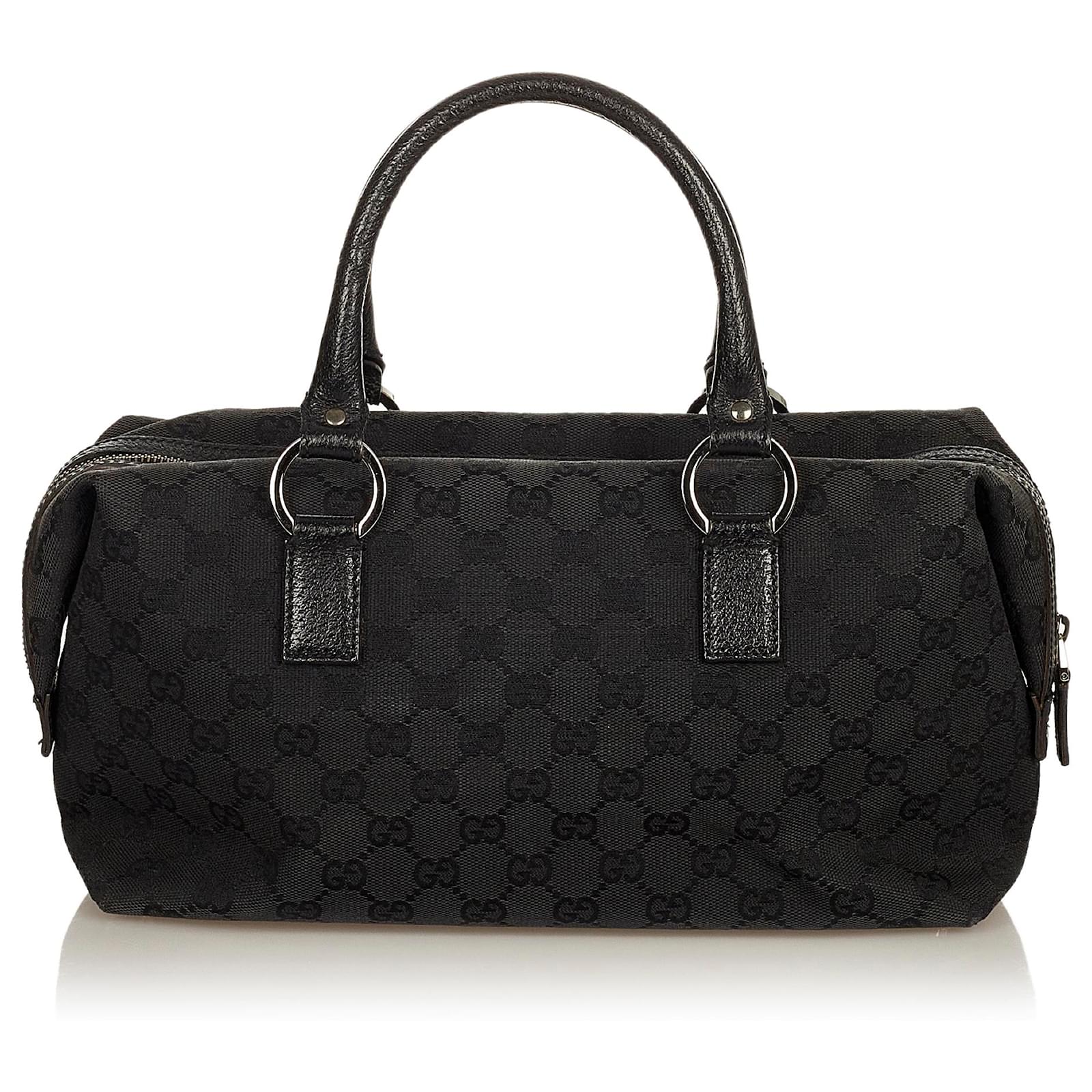 Gucci Black GG Canvas Boston Bag Leather Cloth Pony-style calfskin Cloth  ref.340135 - Joli Closet