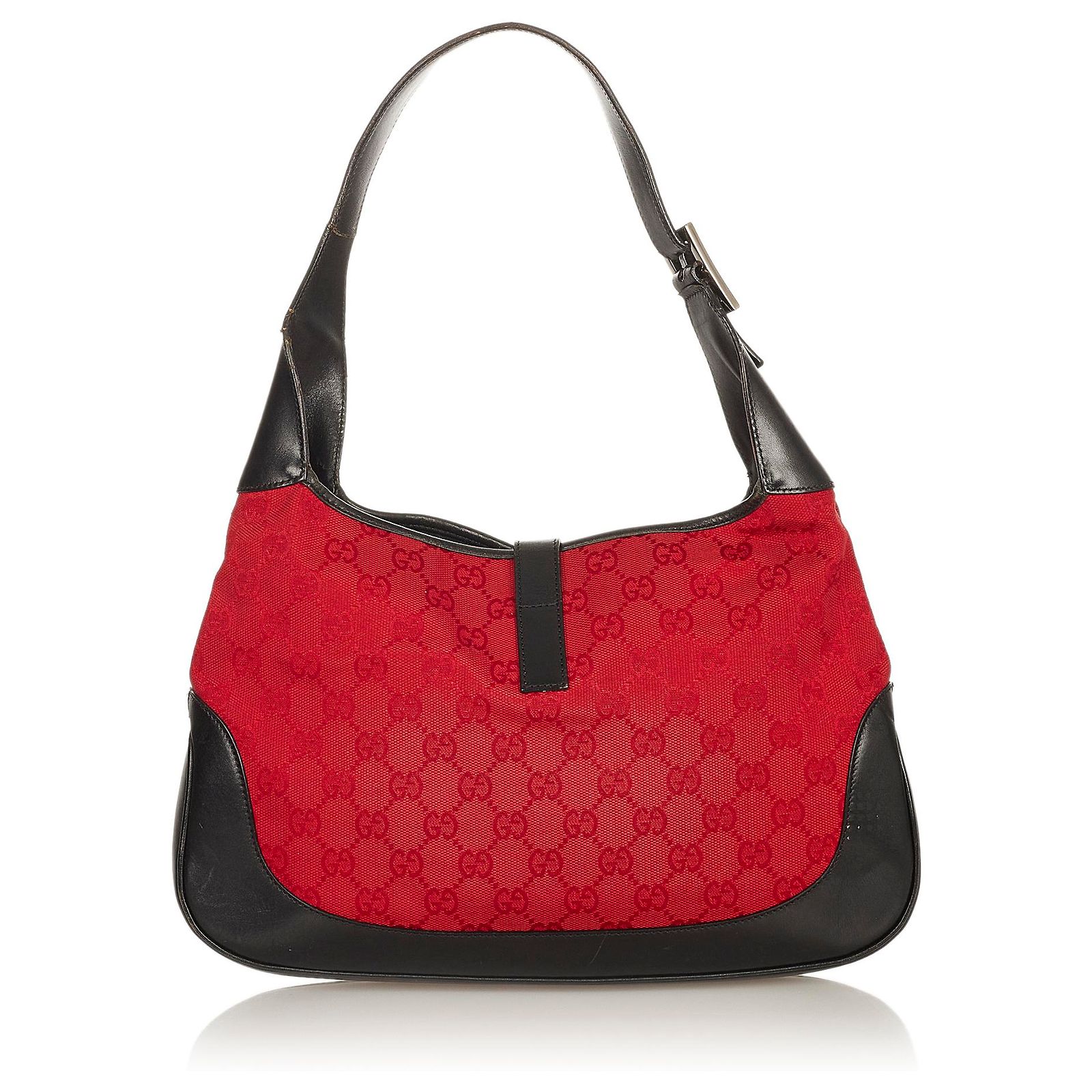 Gucci Red GG Canvas Jackie Shoulder Bag Black Leather Cloth Pony 