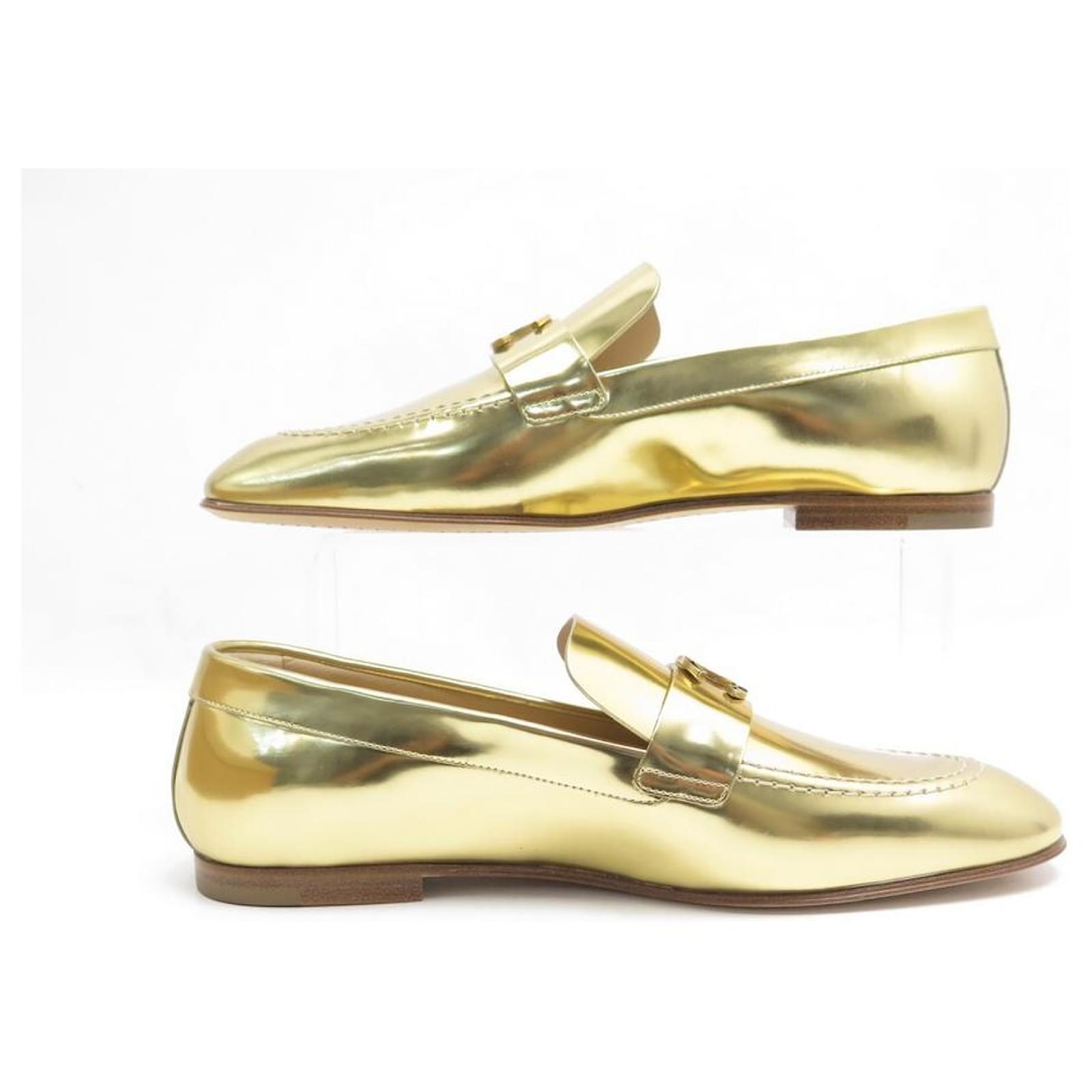 NEW CHANEL G SHOES33153 Church´s Loafers 39 GOLDEN LEATHER FLAT