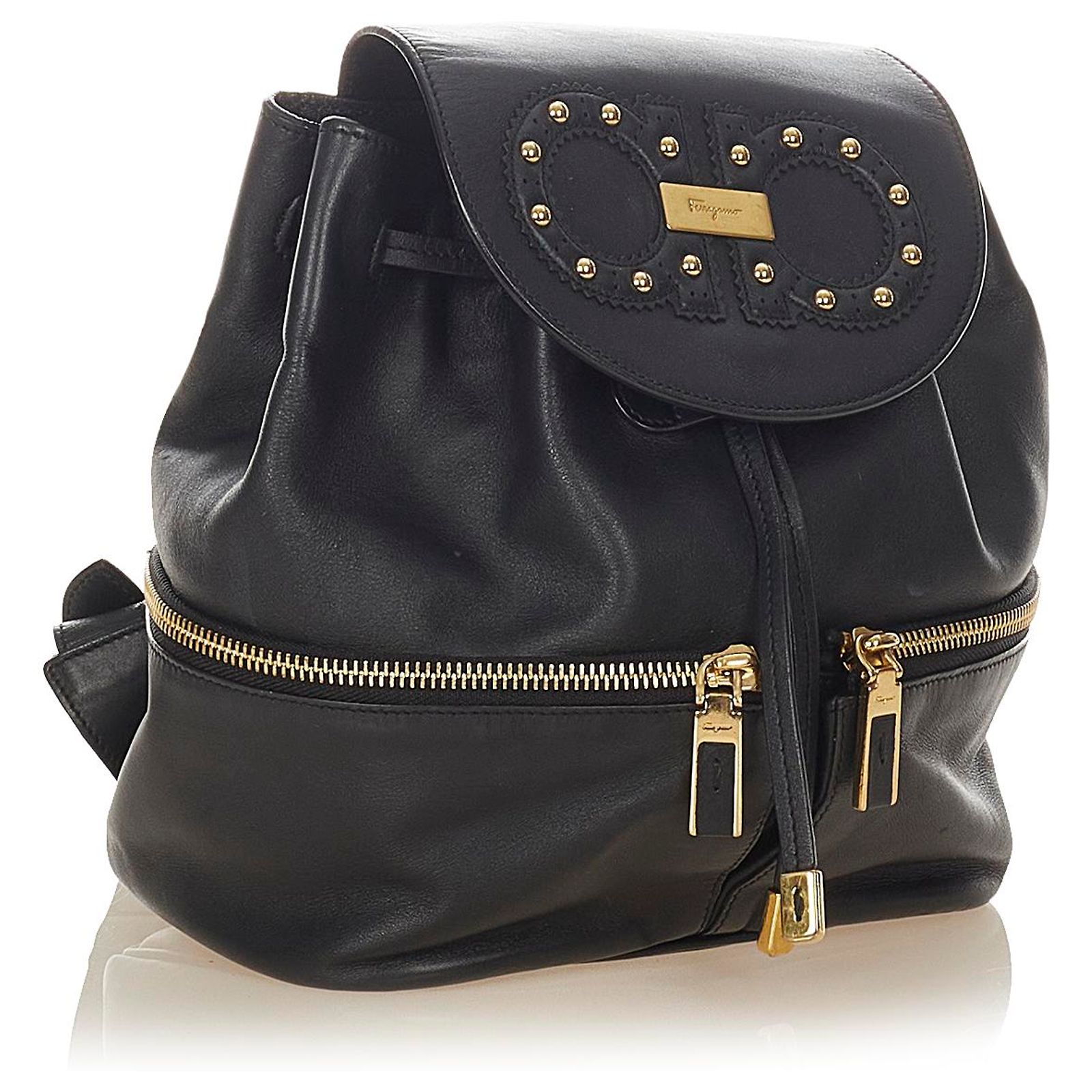 Salvatore Ferragamo | Leather Studded Backpack Salvatore Ferragamo Black Leather Studded Backpack Gold Hardware main image 2