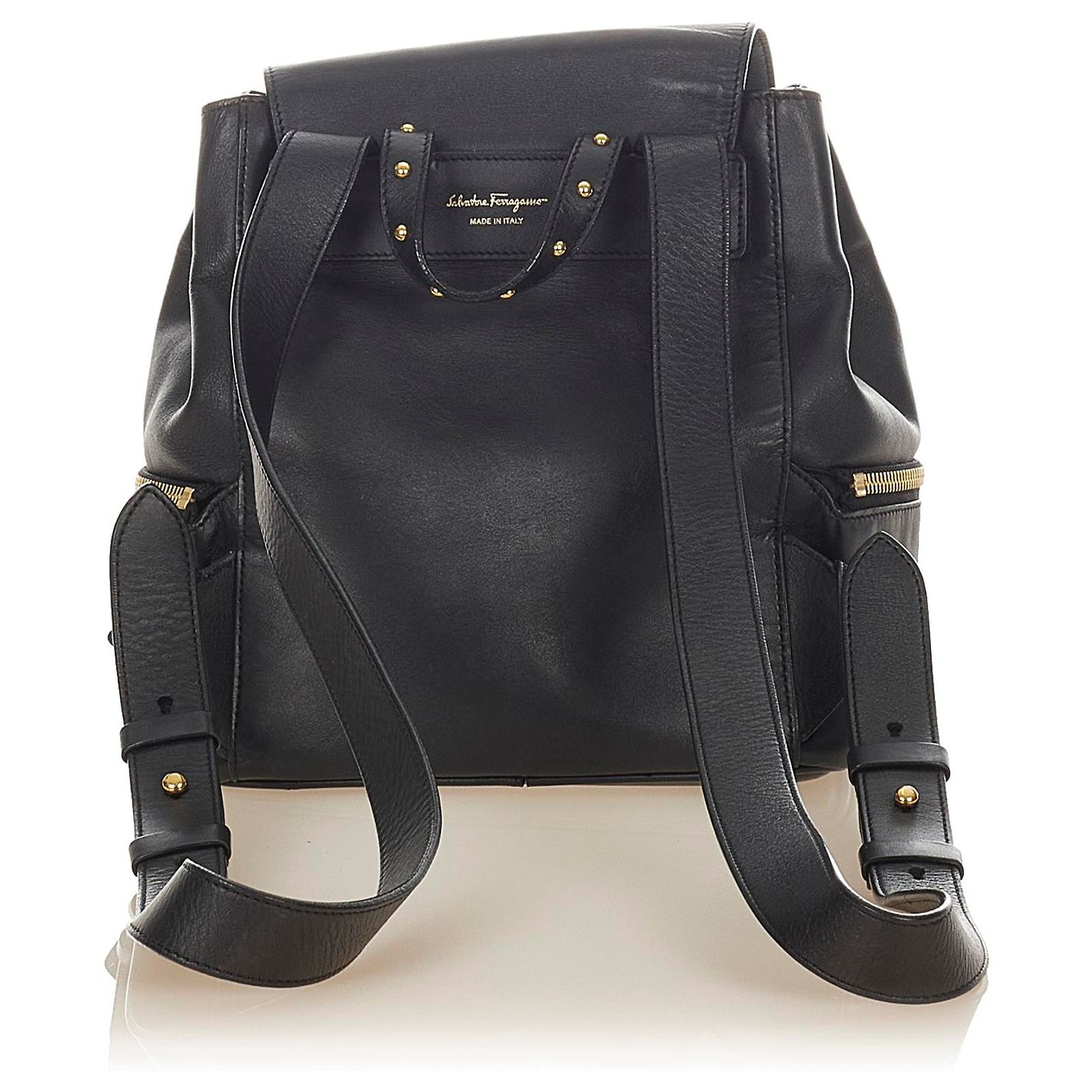 Salvatore Ferragamo | Leather Studded Backpack Salvatore Ferragamo Black Leather Studded Backpack Gold Hardware main image 4