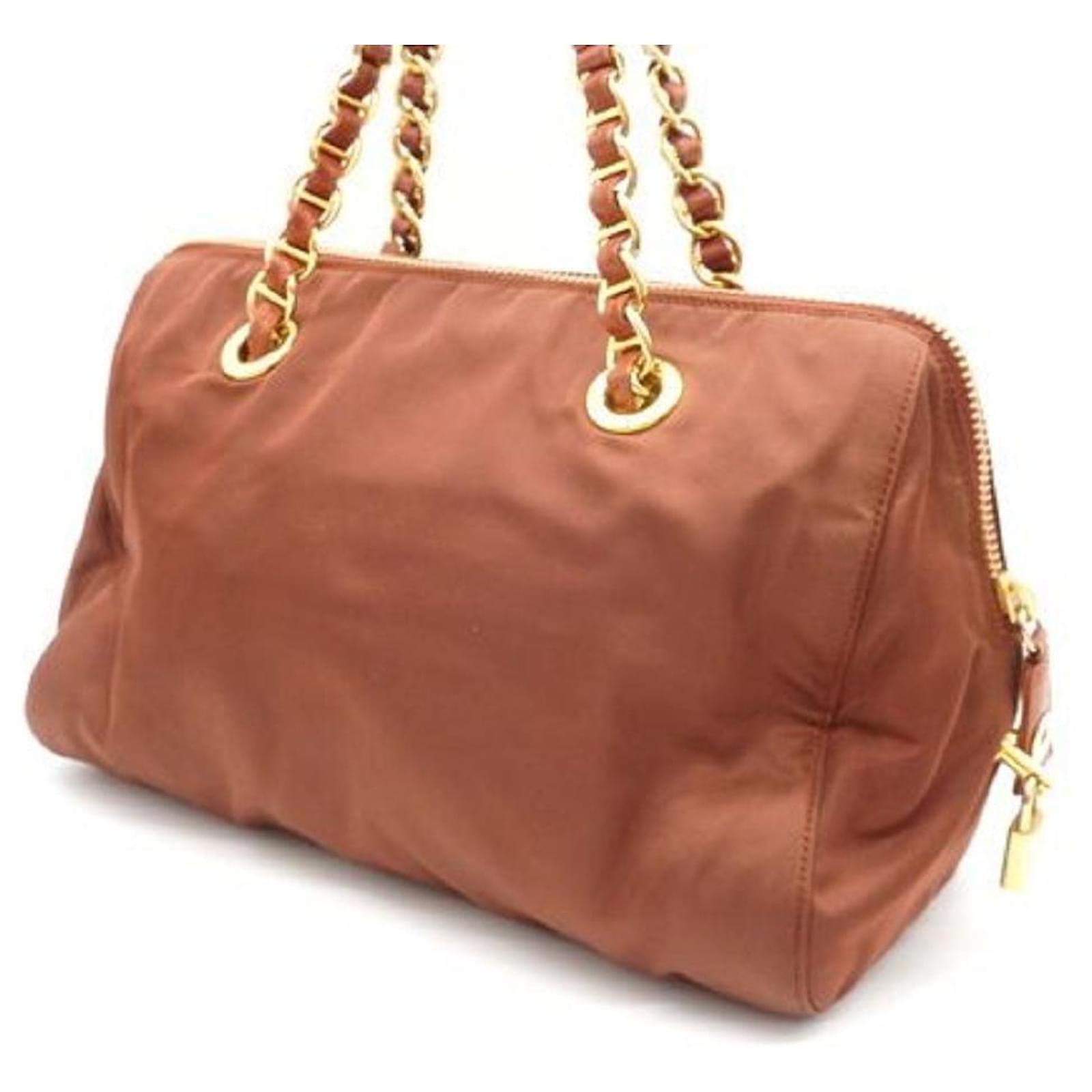 Near MInt Prada Triangle Logo Metal Leather Handbag Mini Boston Bag w/Pad  Lock