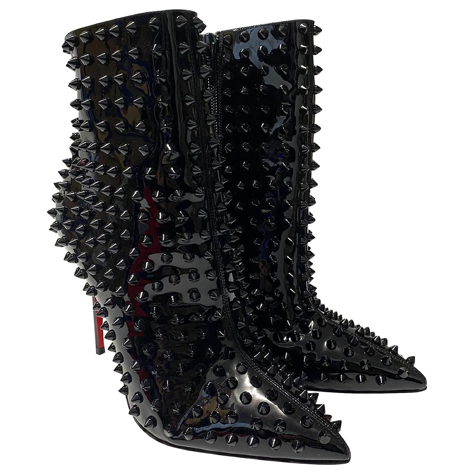 Christian Louboutin Snakilta Spiked Leather Ankle Boots in Black