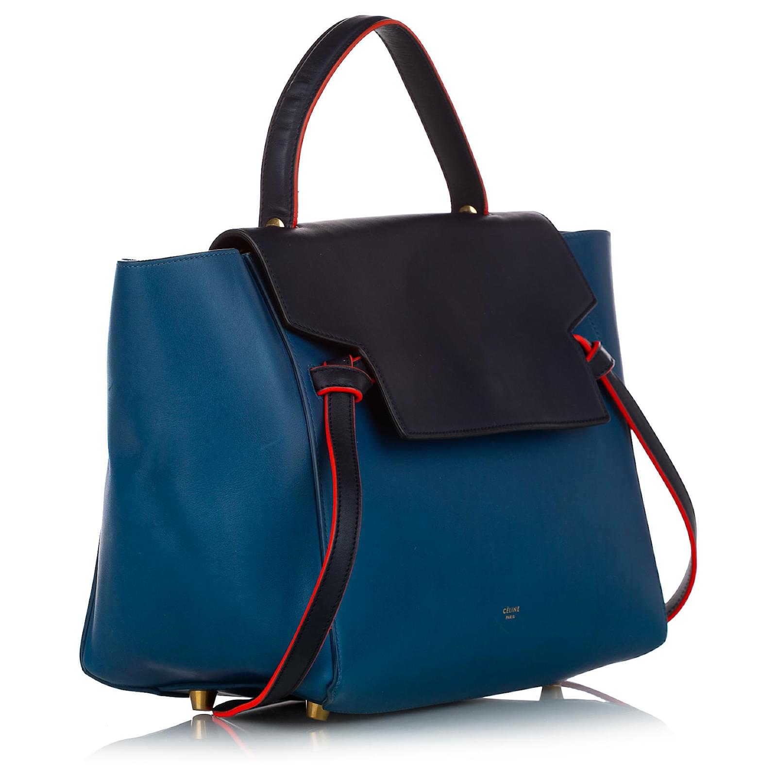 Céline Celine Blue Belt Tricolor Leather Satchel Multiple colors