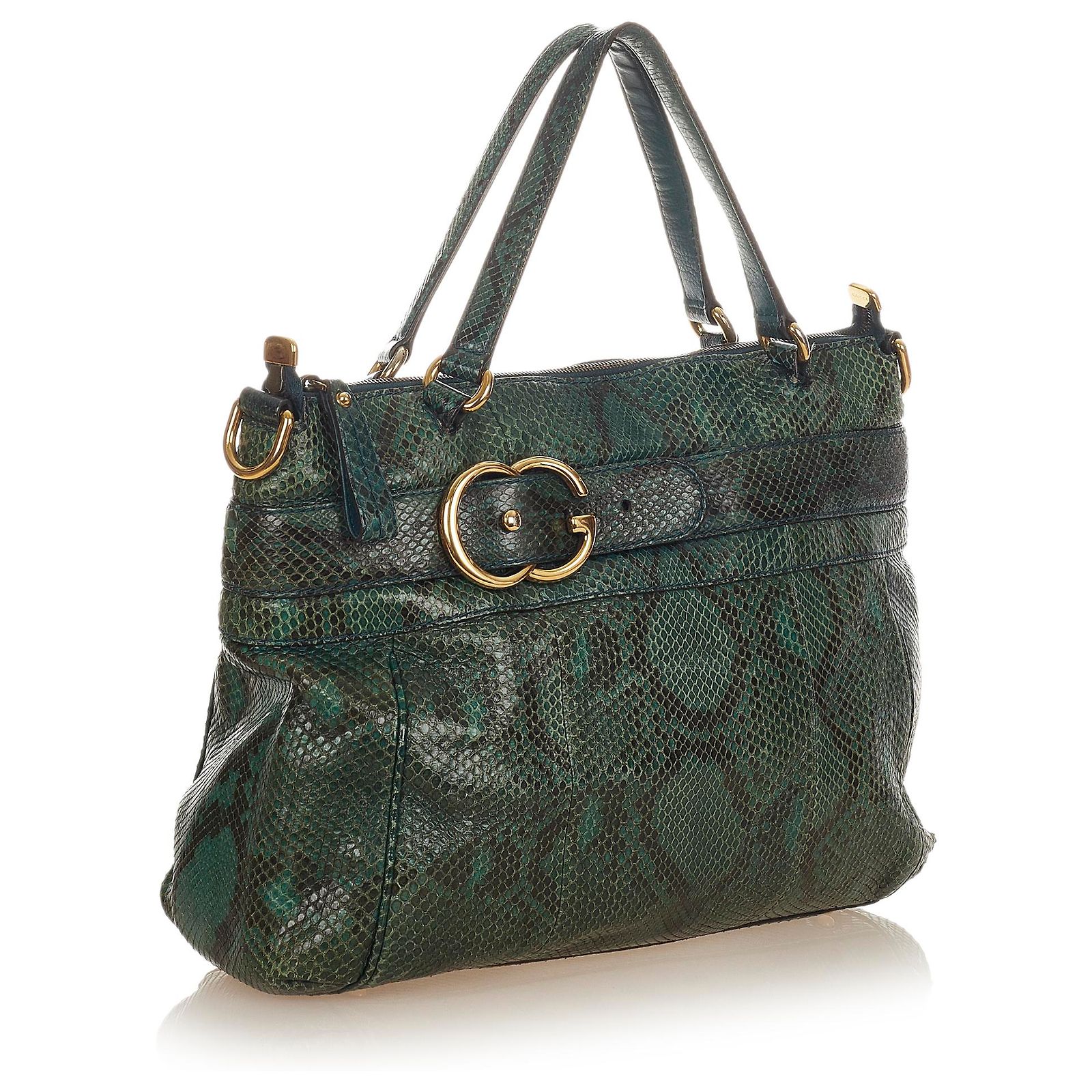 Gucci Green Ride Python Print Leather Tote Bag ref.405563 - Joli Closet