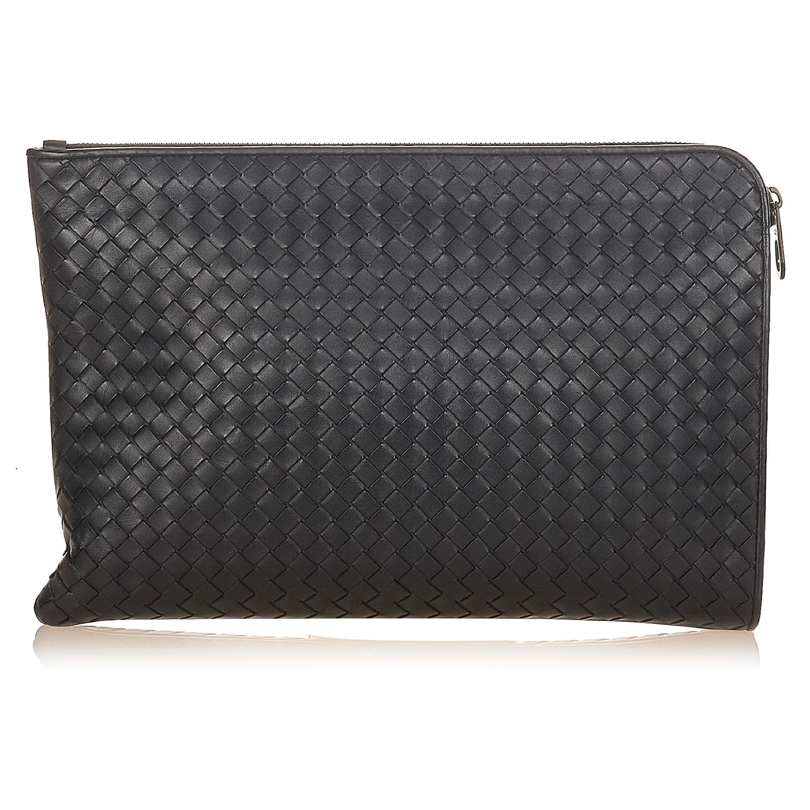 Bottega Veneta Black Intrecciato Leather Clutch Bag Pony