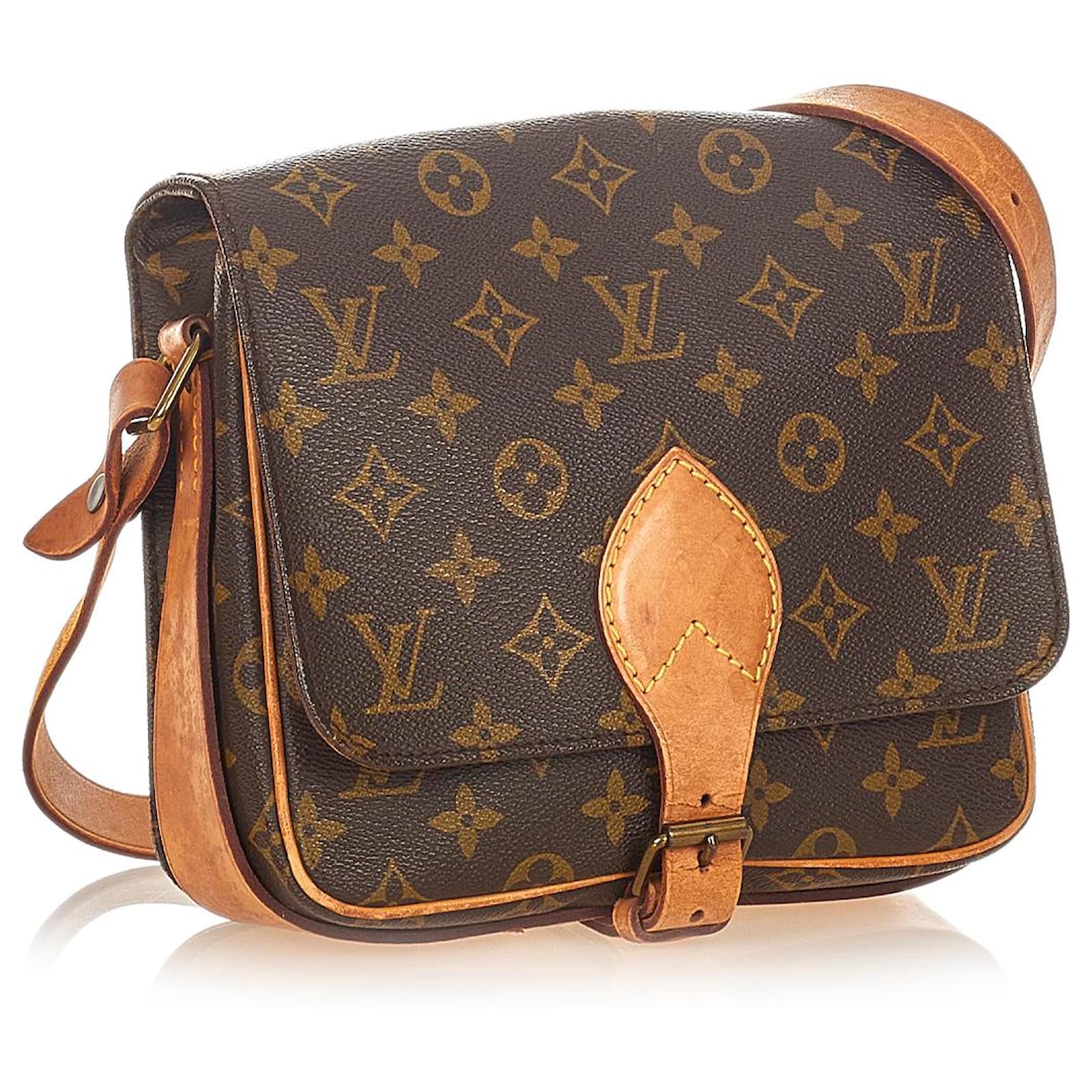 Monogram Canvas Leather Cartouchiere MM Crossbody Bag (Authentic