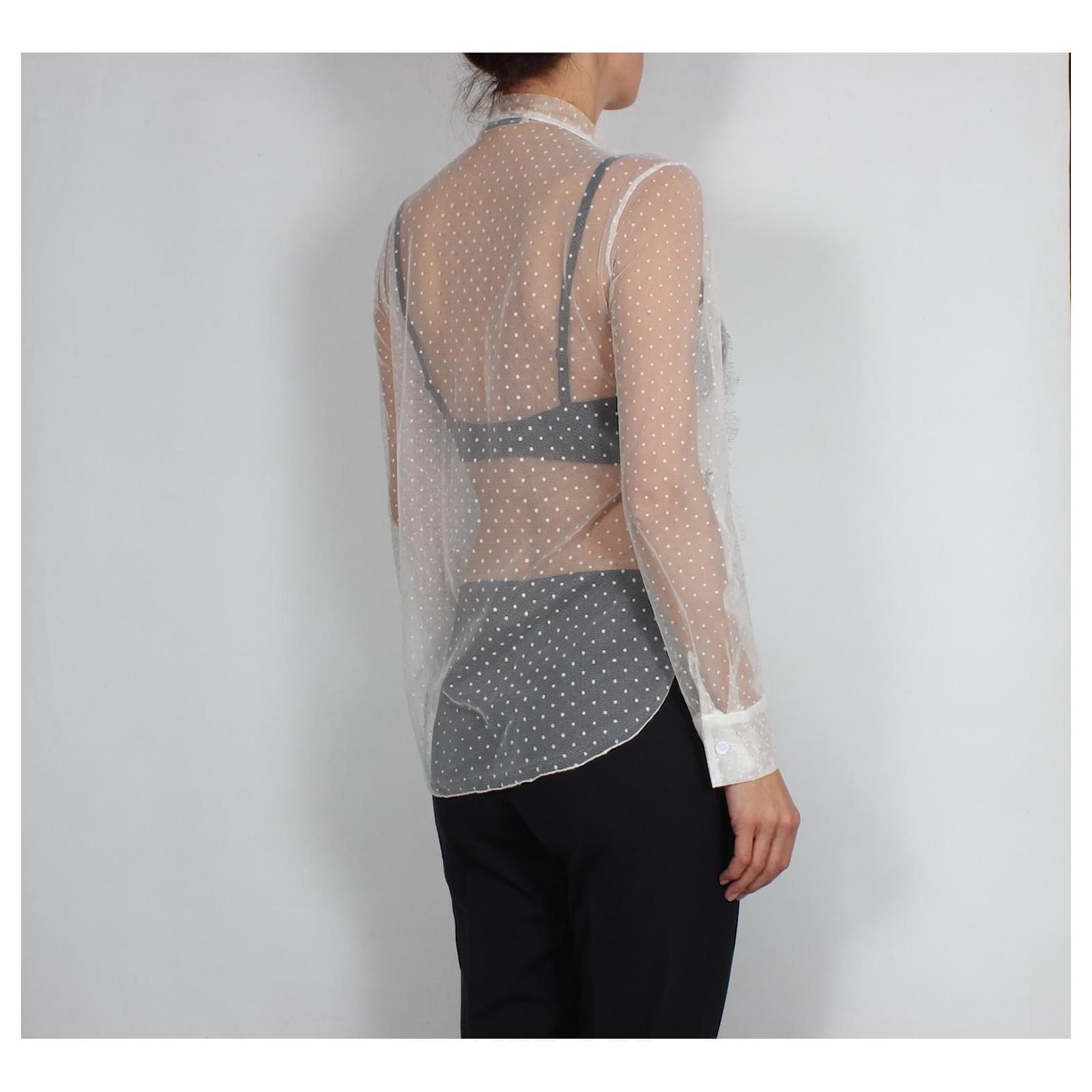 Sheer Blouse with Plastron Black Plumetis Tulle | DIOR