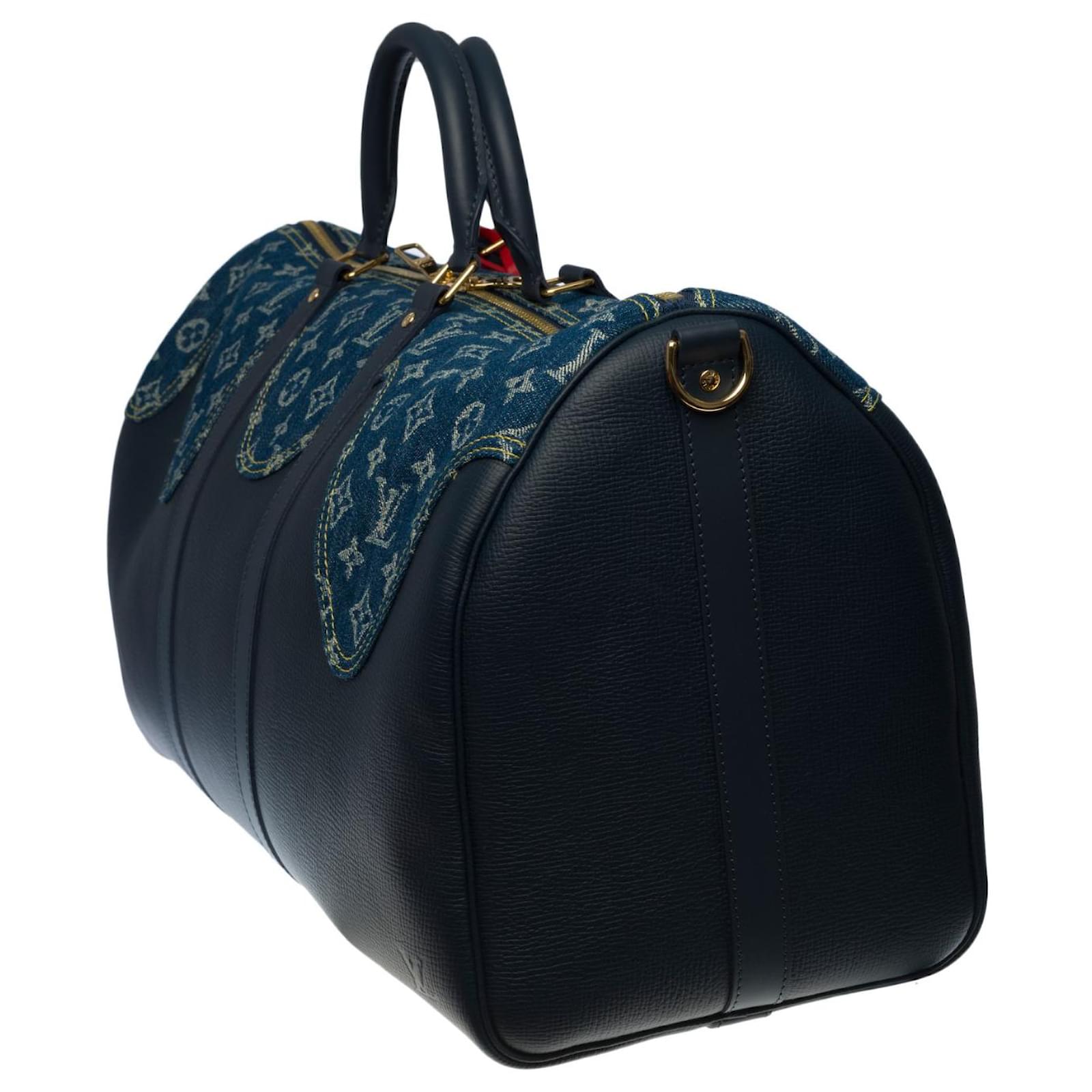 New - Limited edition - Spring Collection 2021 - Louis Vuitton Keepall travel  bag 50 shoulder strap by Nigo Blue Leather Denim ref.406257 - Joli Closet