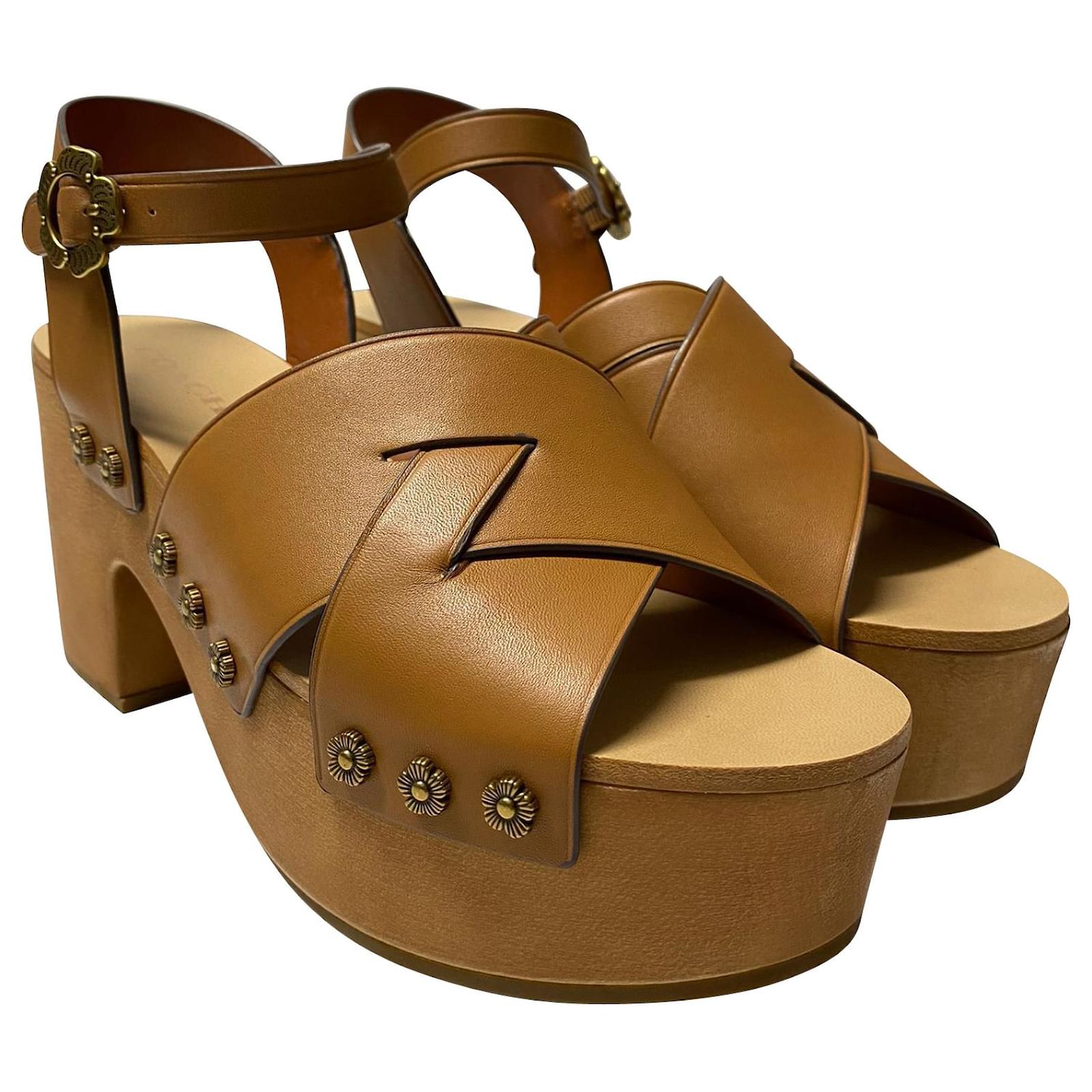 Coach Nessa Clog Sandals in Brown Leather ref.407870 Joli Closet