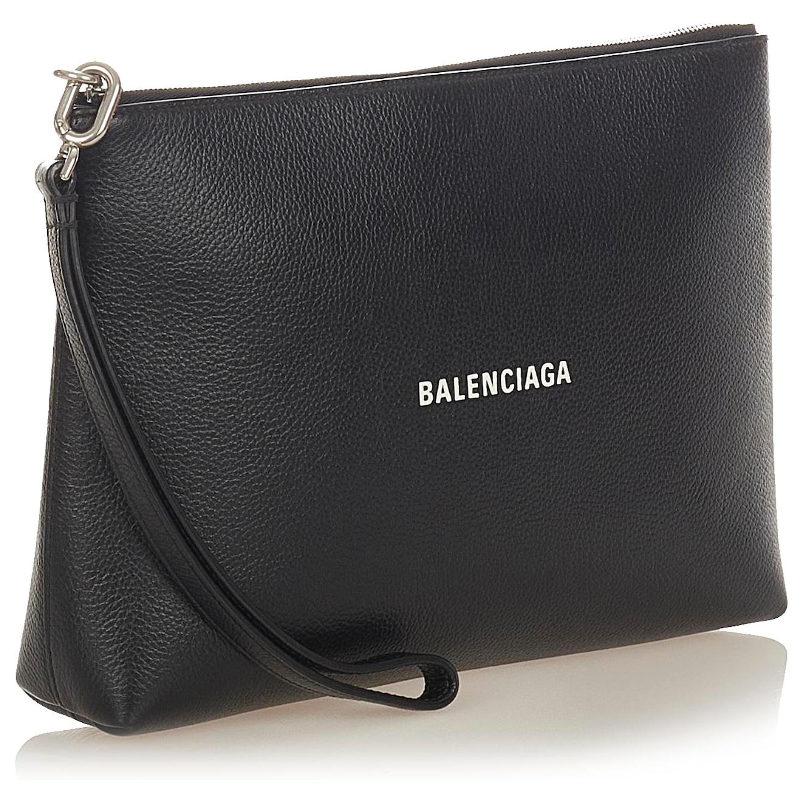 Balenciaga Black Everyday Leather Clutch Bag White Pony-style Calfskin ...