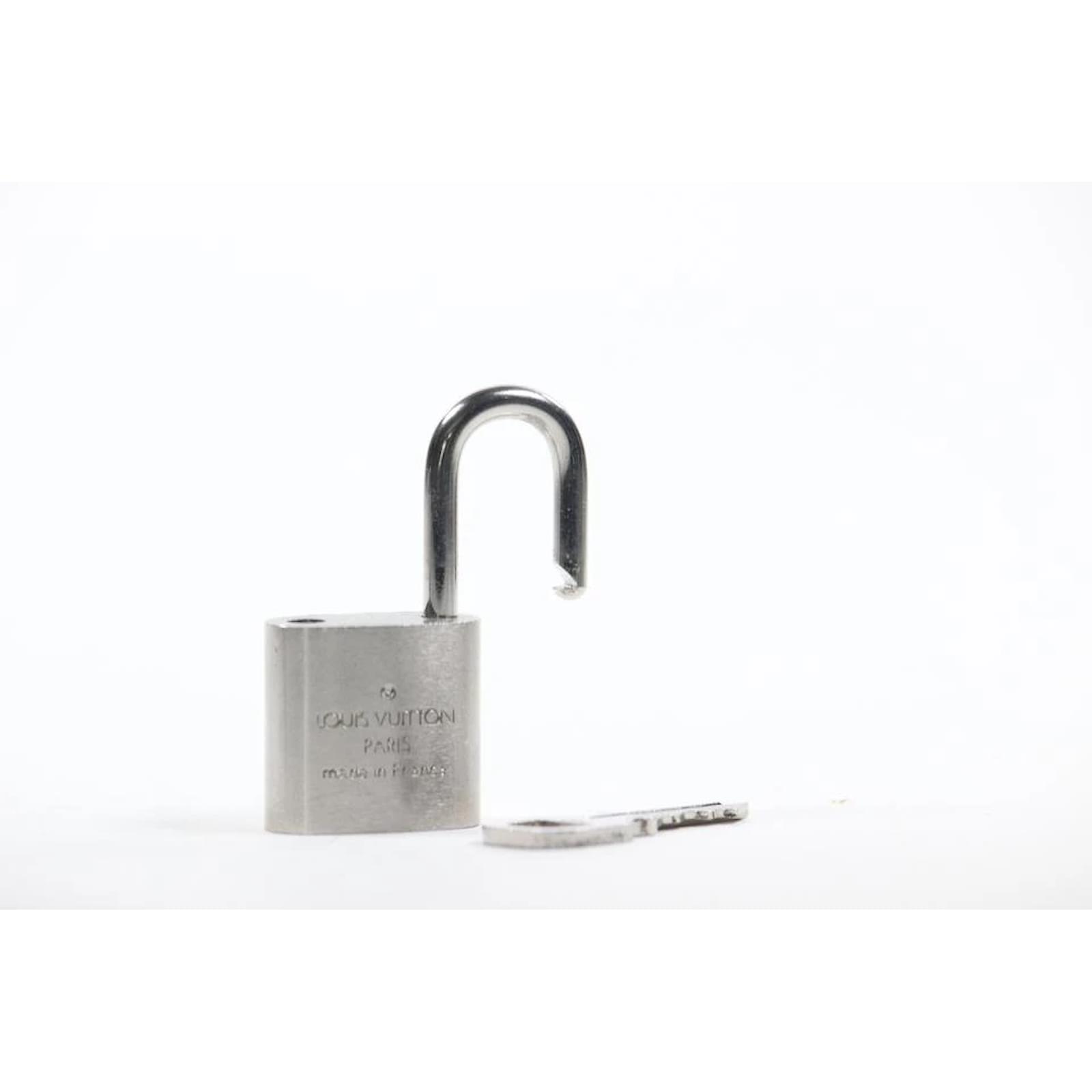 Louis Vuitton Brushed Silver Matte Padlock and Key Bag Charm Lock Set  7LZ1102 at 1stDibs