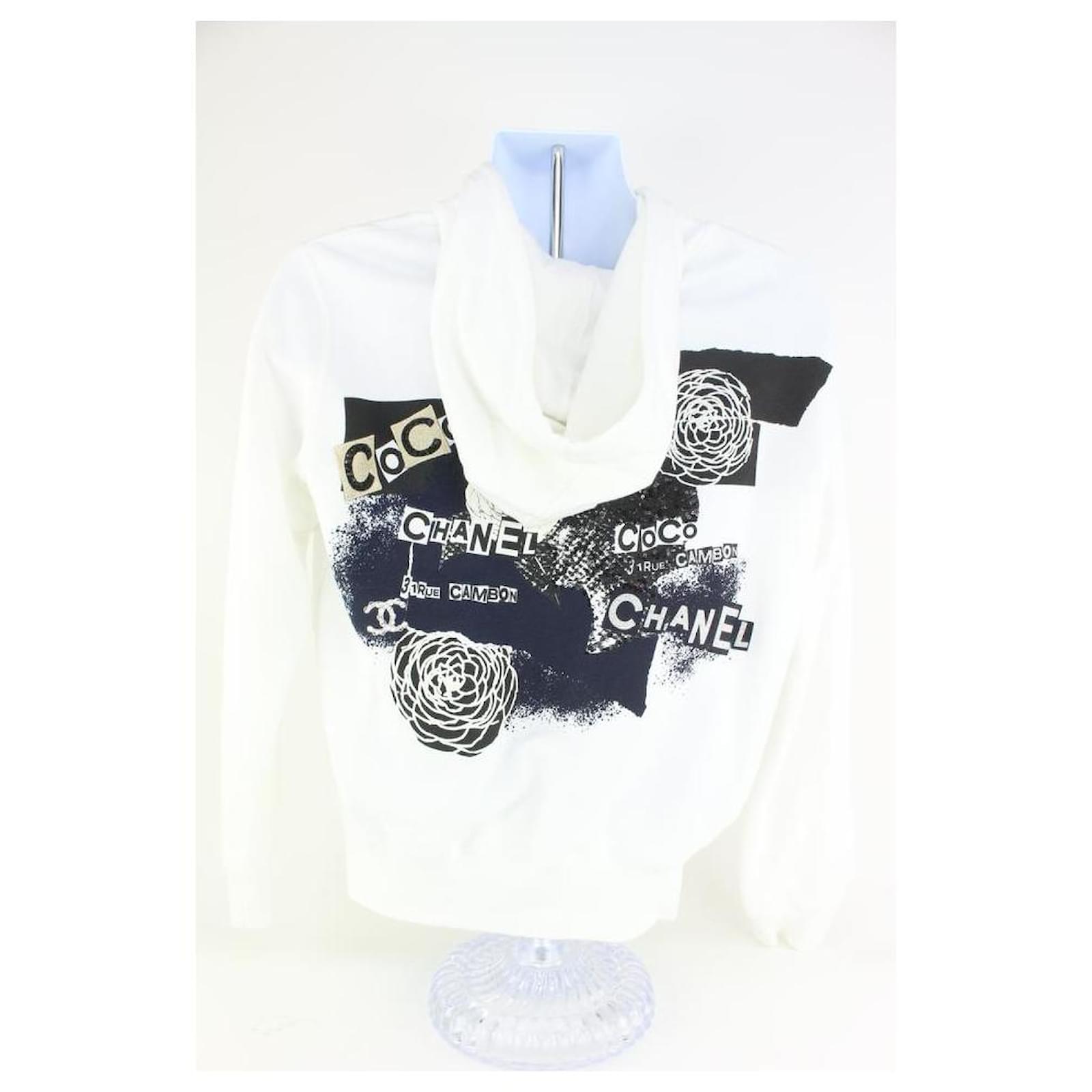 Chanel Women's Small White Coco CC Logo Zip Up Hoodie Sweatshirt